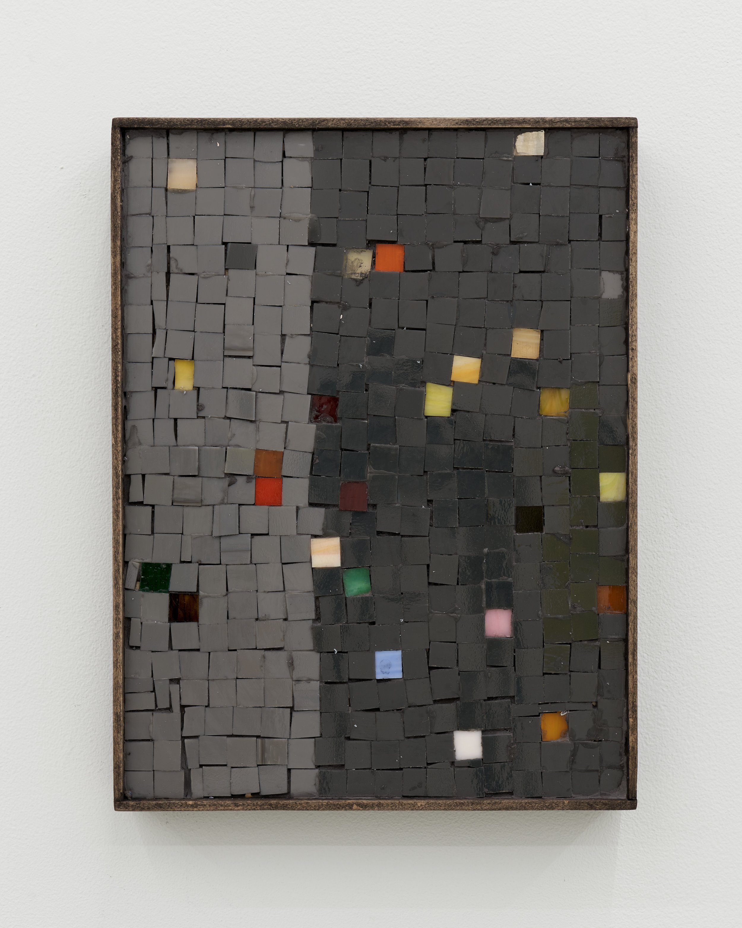 Justin Chance, Computer, 2026. Glass mosaic on wood, grout. 11 3/8 x 9 1/2 inches.