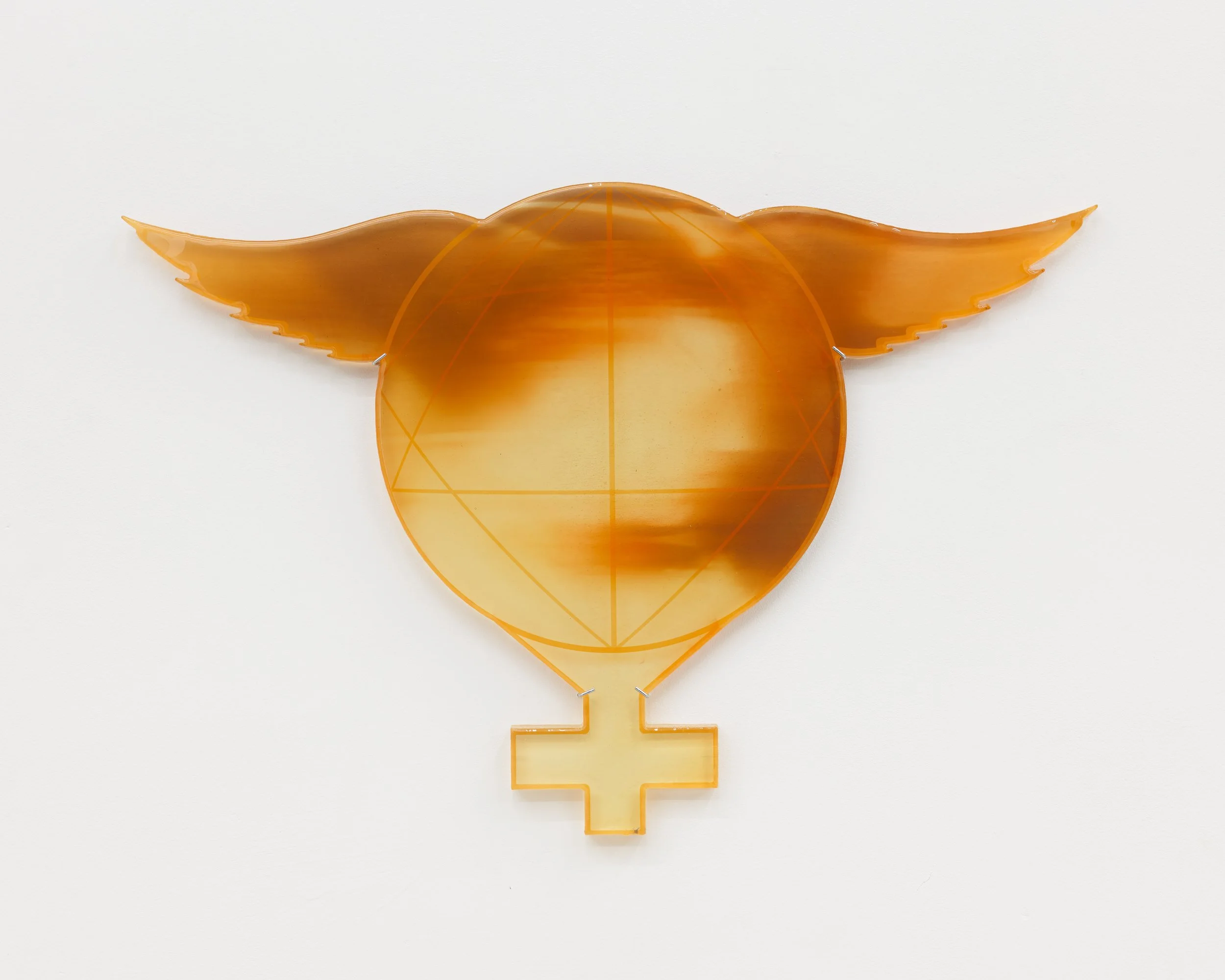 Nina Hartmann, Winged Relic (Energy Tracing), 2026. Resin, UV print. 19 1/4 x 28 1/2 x 1 inches