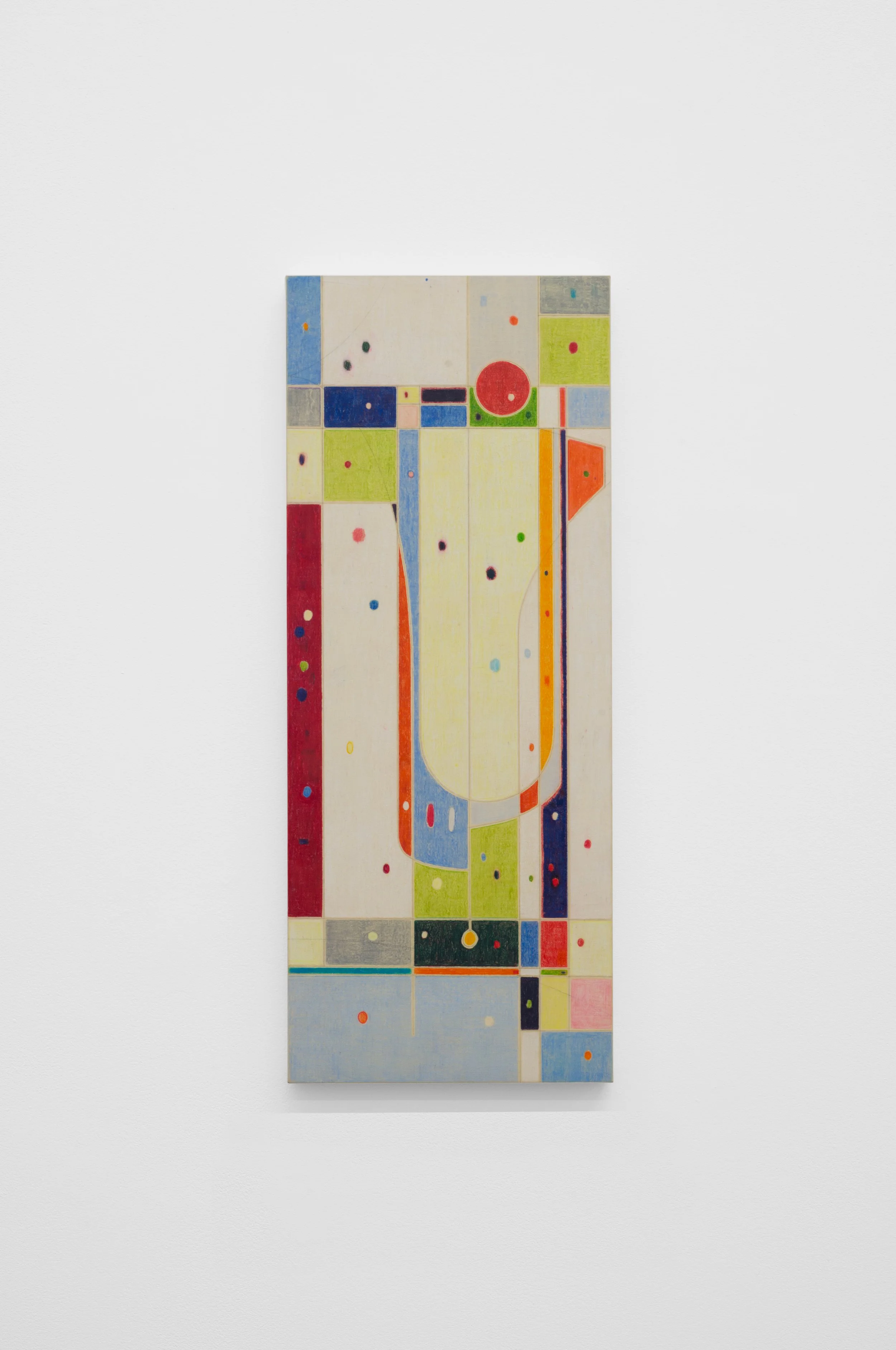 Marlon Kroll, Breathing Machine, 2026, Colored pencil on bedsheet over panel, 20 × 8 in | 51 × 20 cm