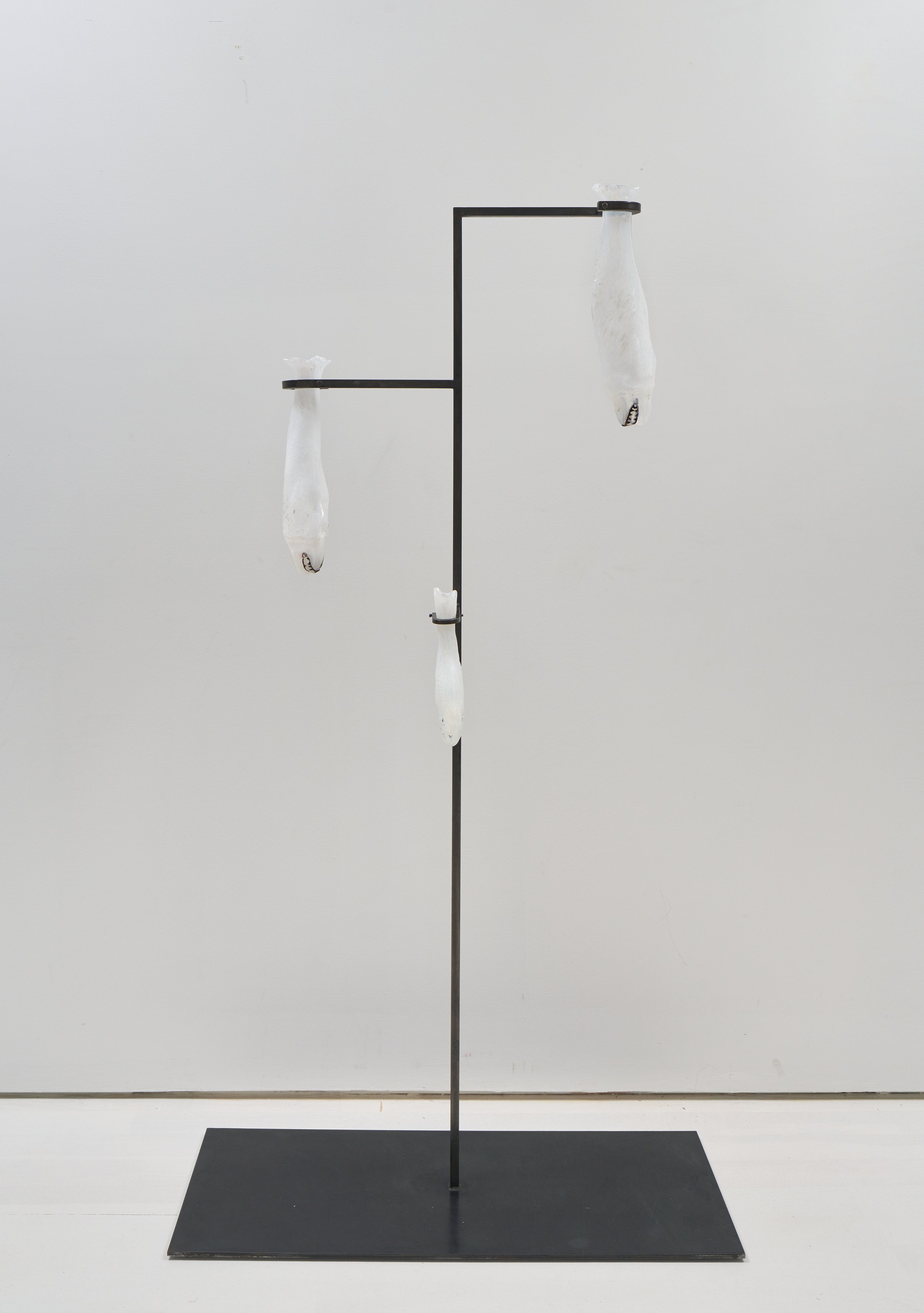 Fish Stand (3), 2021, Hand-Blown Glass, Copper, Blackened Steel, 58 × 30 × 10 in | 147 × 76 × 25 cm