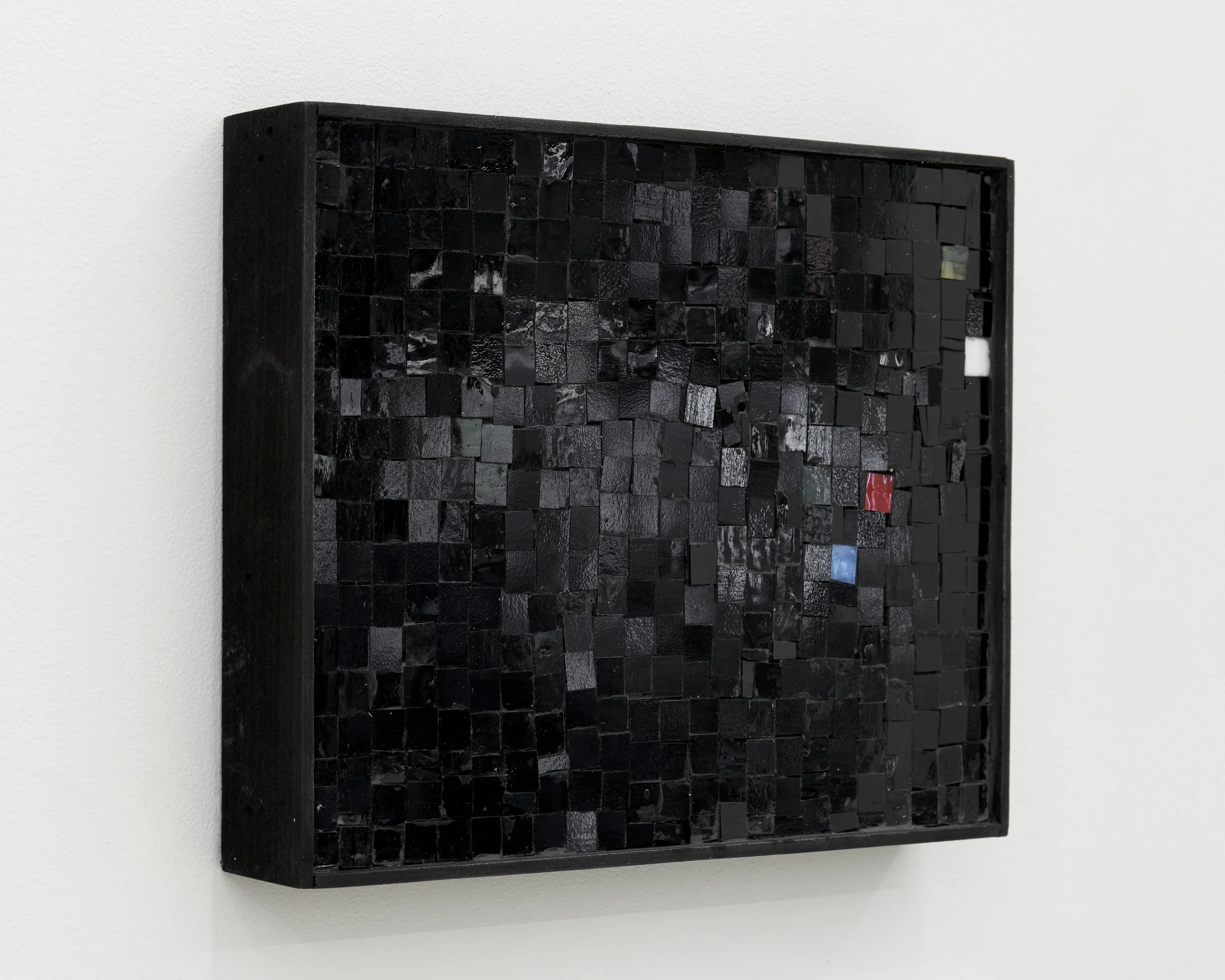 Justin Chance, Screen, 2026. Glass mosaic on wood, grout. 9 1/2 x 11 3/8 inches.