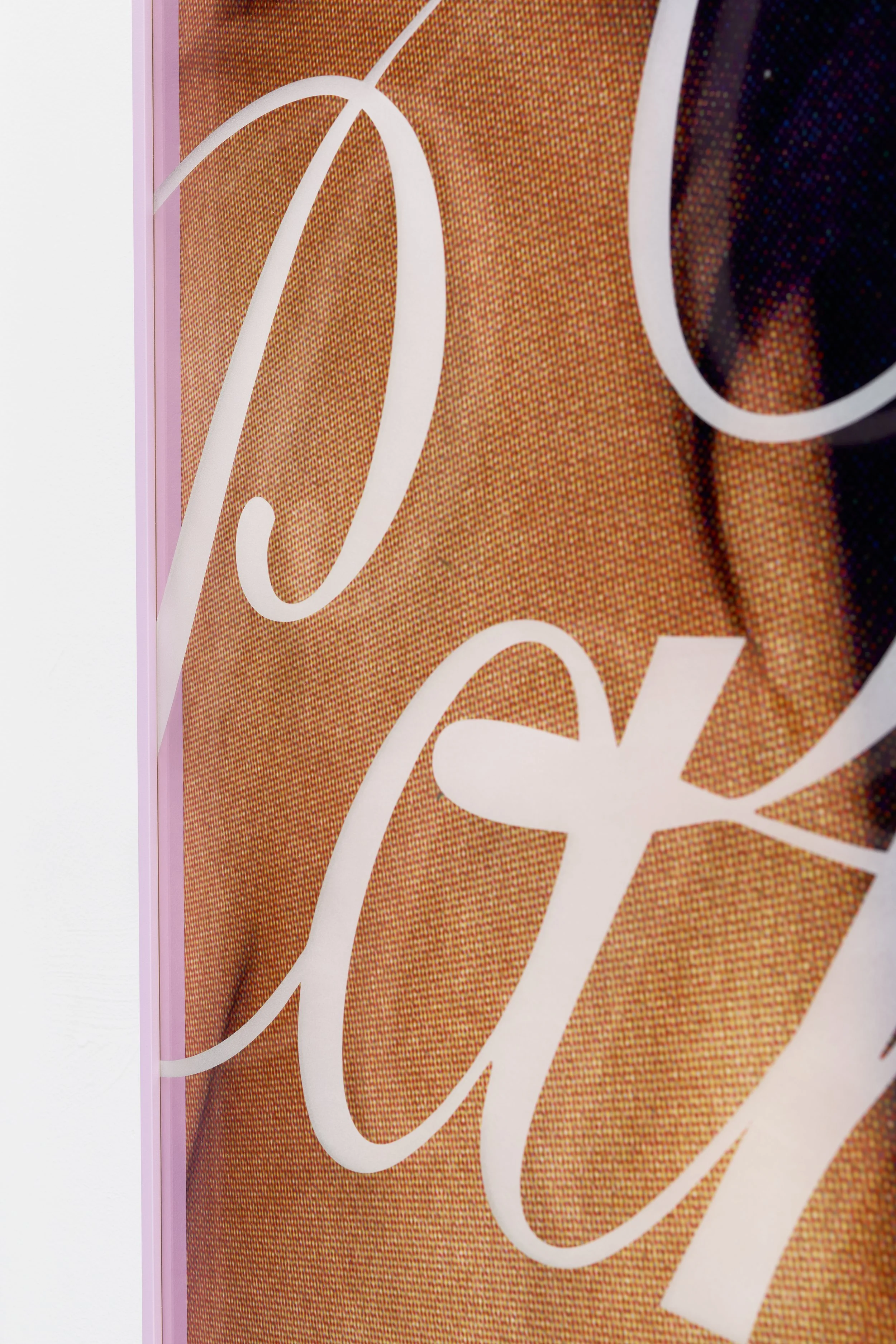 Paradise (Triptych), 2025, Archival inkjet print, custom frame, sandblasted glass, vinyl, 40 x 30, 15 x 32, 40 x 16 inches