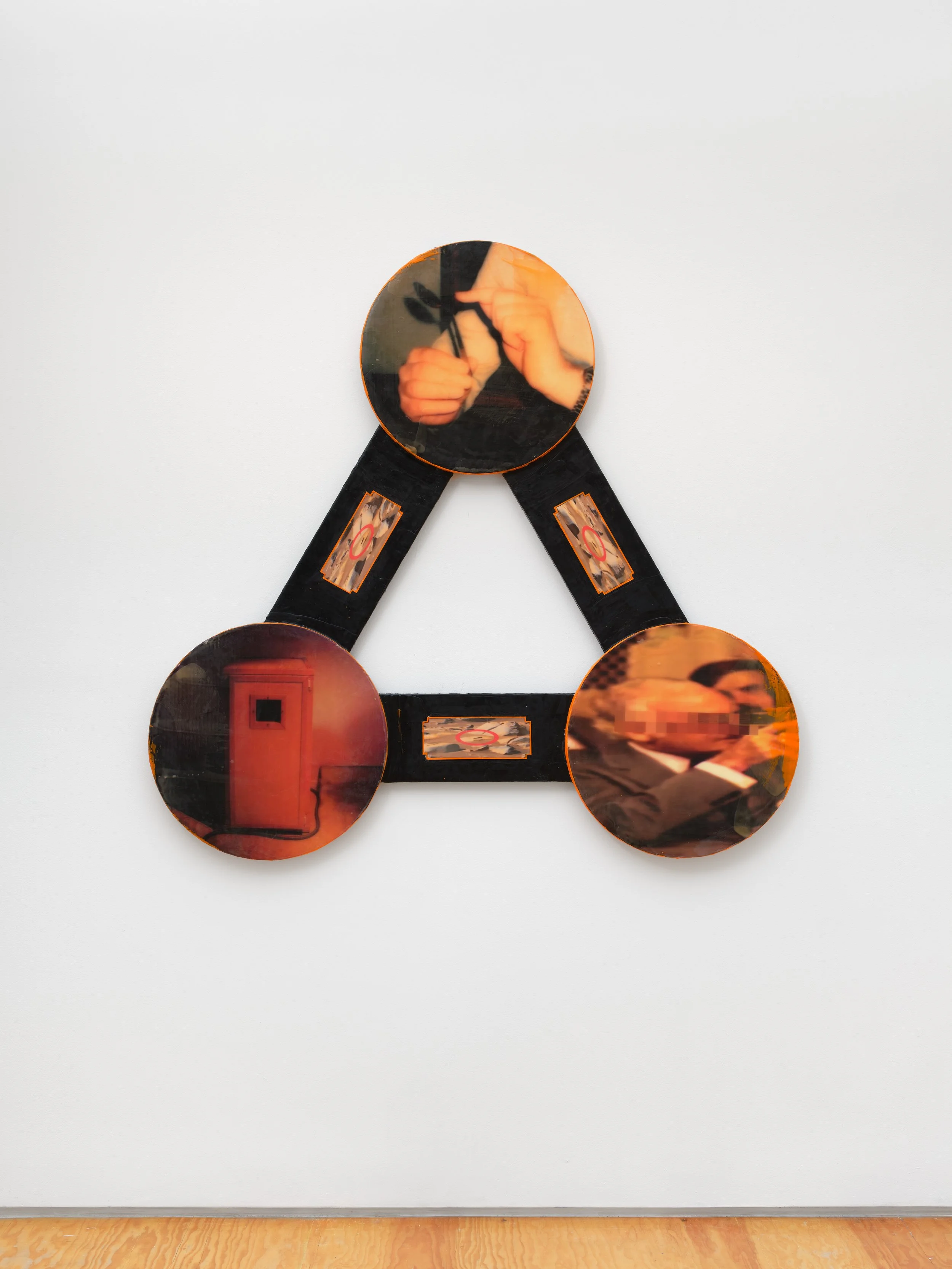 Nina Hartmann, Reality Collapse (Networked Diagram), 2024.  Encaustic medium, inkjet print, pigment on wood panel. 57.5 x 51.5 inches