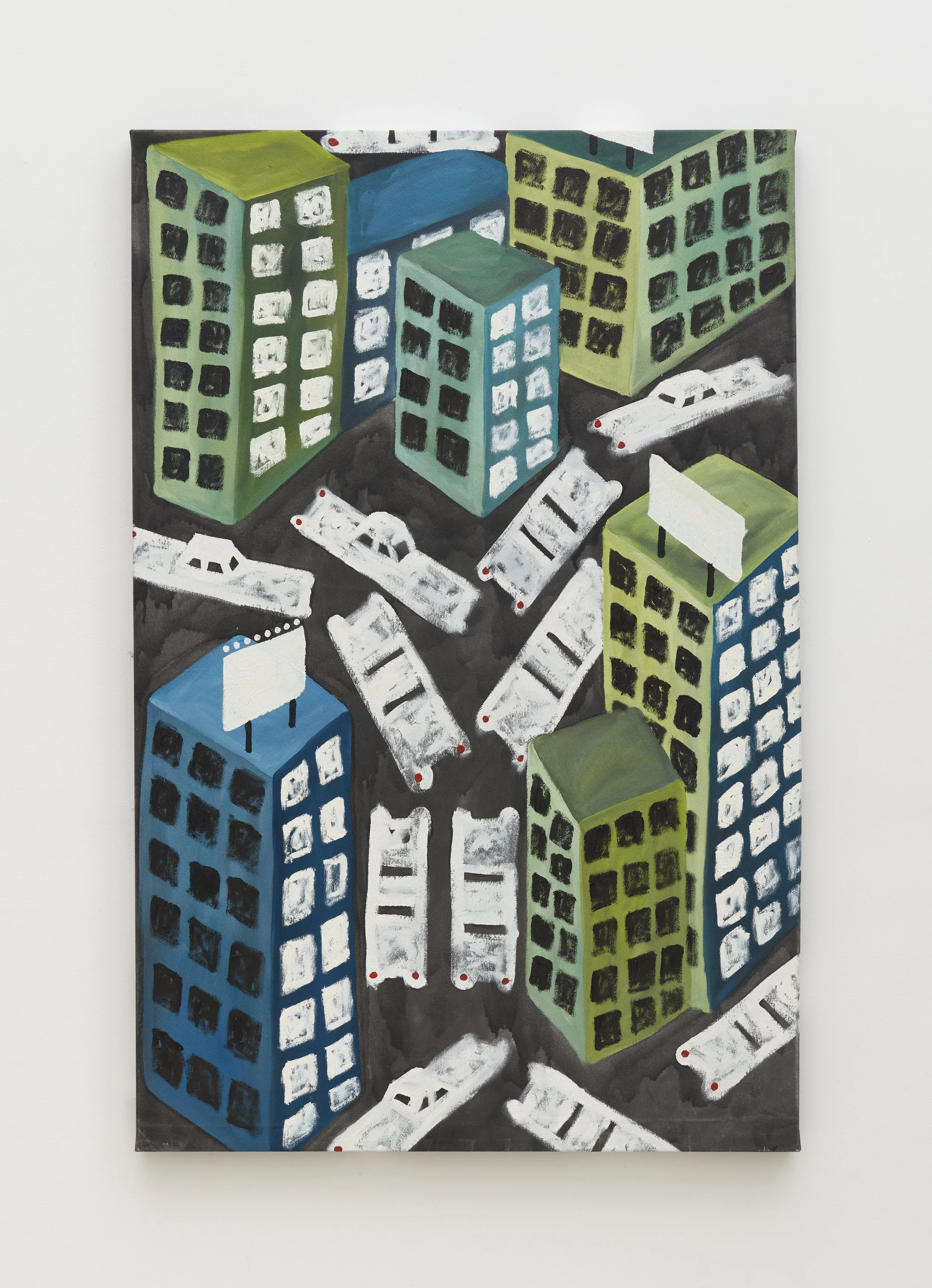 L.W.D., Untitled (Downtown Babylon), 2025. Oil and spray paint on canvas. 54 x 35 inches