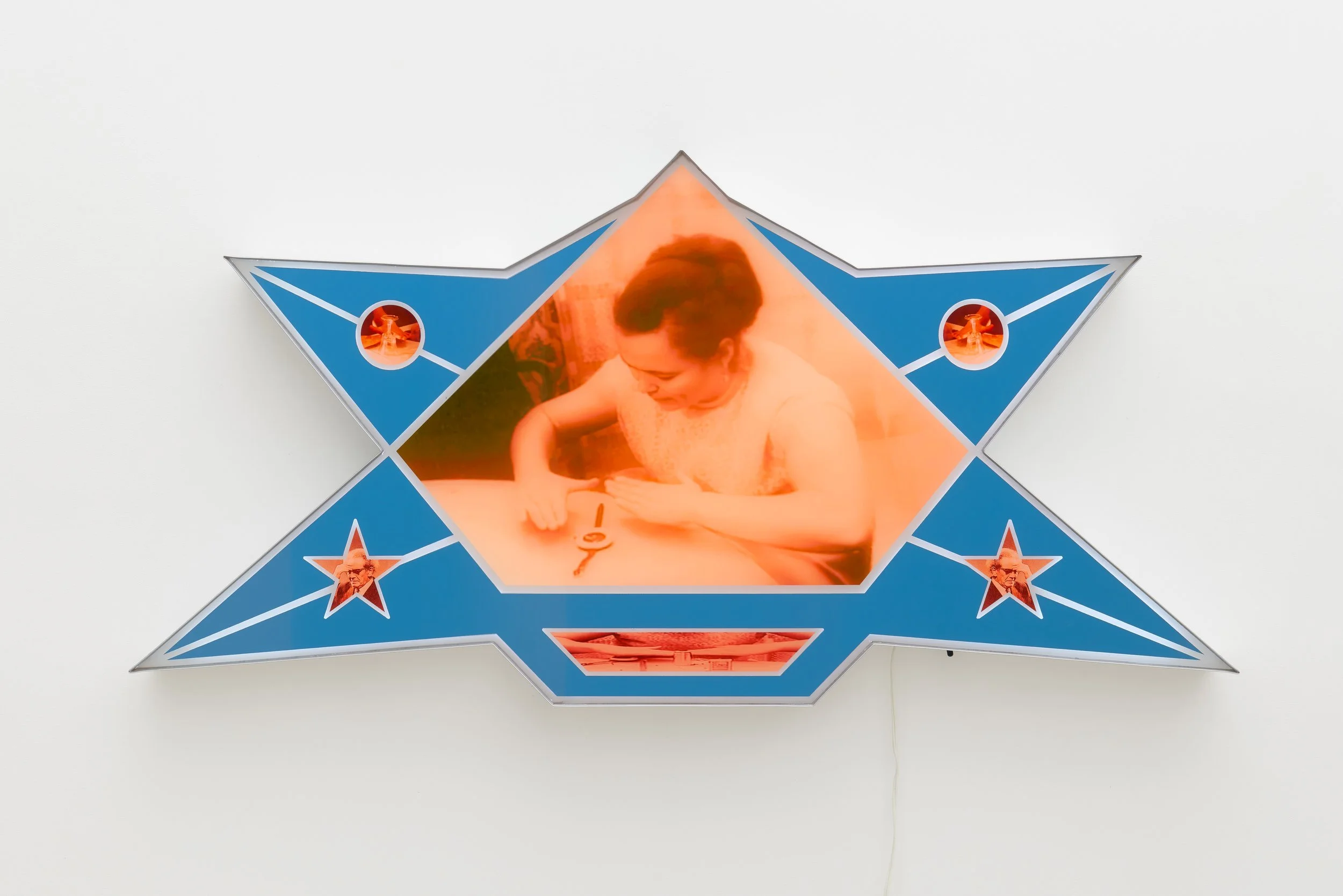 Nina Hartmann, ESP Star (Diagram I), 2026. Acrylic, LED Lights, Aluminum, UV print 33 x 65.5 x 4.5 inches