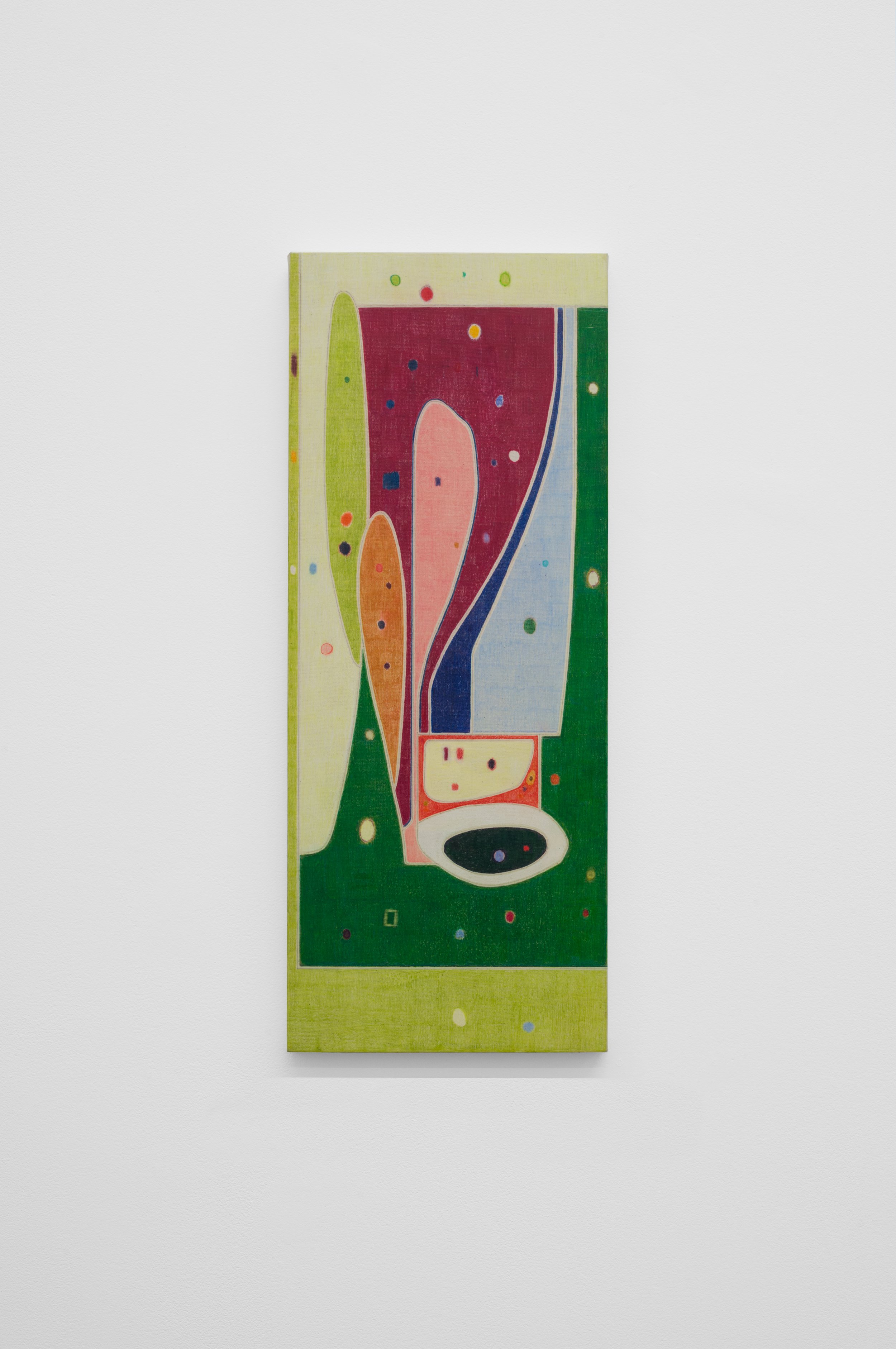 Marlon Kroll, Router, 2026, Colored pencil on bedsheet over panel, 20 × 8 in | 51 × 20 cm
