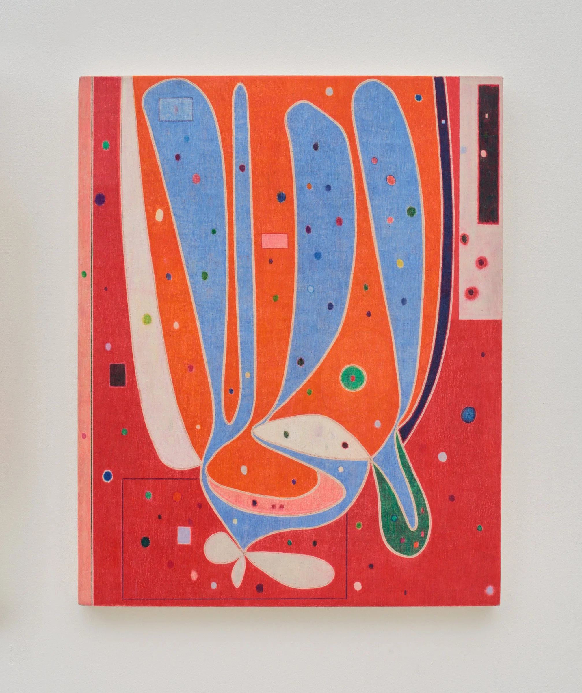 Marlon Kroll, Nervous System, 2025, Acrylic and colored pencil on bed sheet over panel, 20 x 16 in | 51 x 41 cm