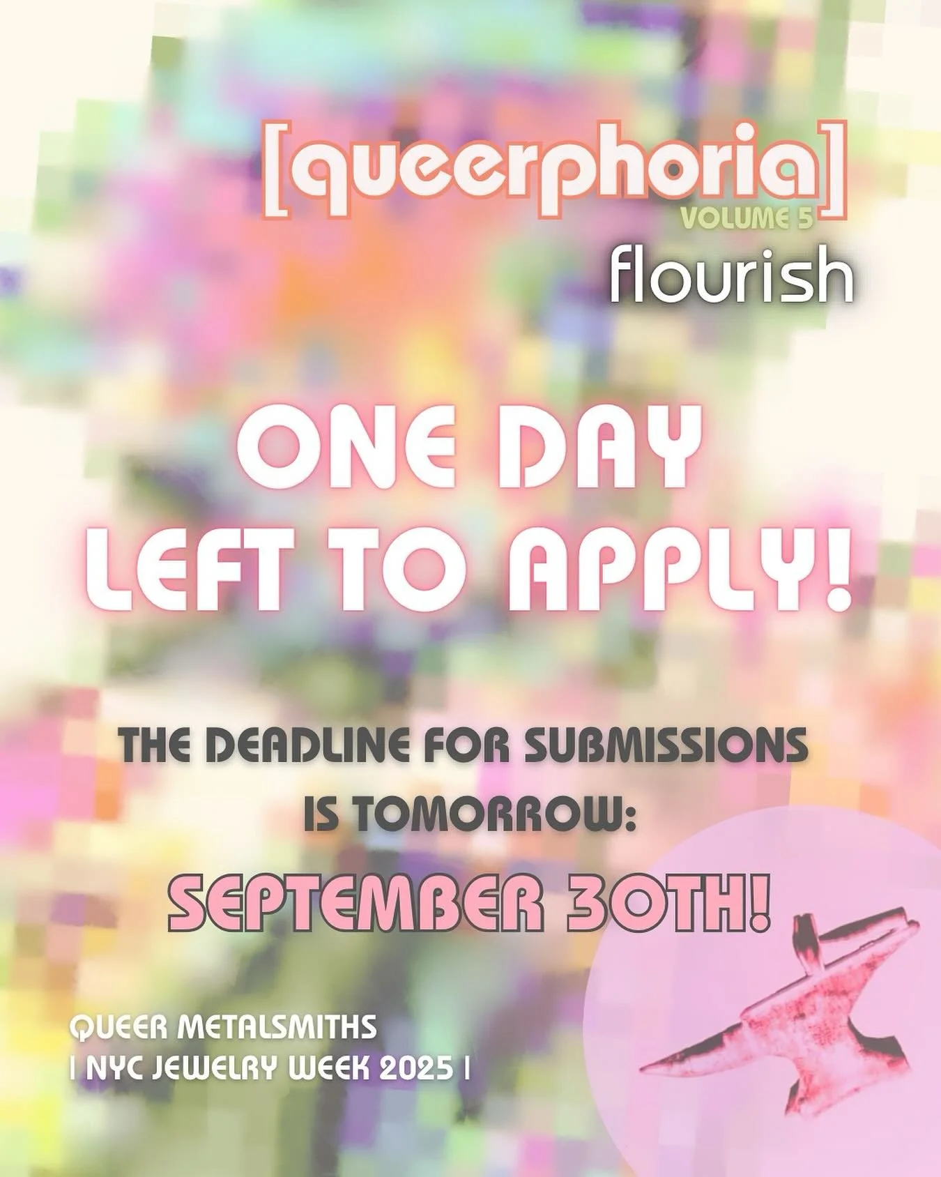 🌈ONE MORE DAY left to apply!!🌈
.
⏱️Counting down to the application deadline for [queerphoria] volume 5&hellip;.
.
🌱QM fam, we are so excited to review all of your amazing submissions! We want to see you FLOURISH at @nycjewelryweek 
.
⏳Working on 