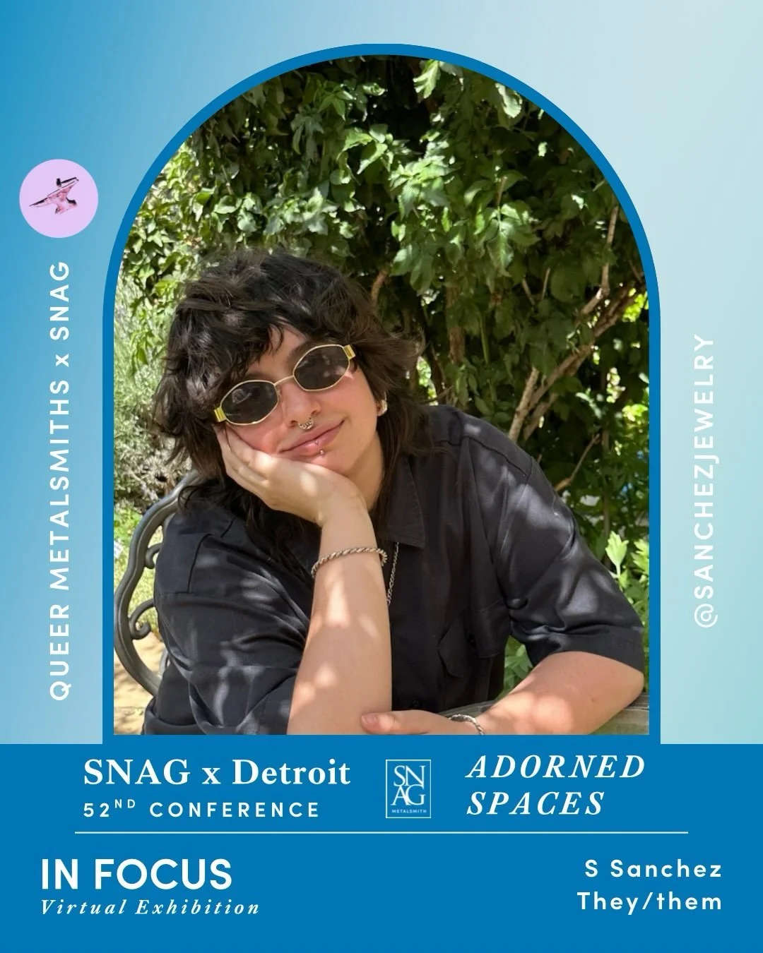 🌈Get to know the artists from the In Focus BIPOC + 2SLGBTQIA+ Virtual Exhibition! 
.
✨S Sanchez (they/them) @ssanchezjewelry 
&ldquo;&euro;aguar Adorned&rdquo;
&ldquo;&euro;aguar And Jade&rdquo;
&ldquo;&euro;aguar Mask&rdquo;
&ldquo;The practice of 