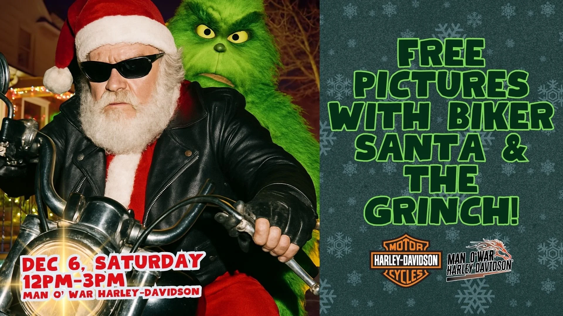 Pictures with Biker Santa and the Grinch