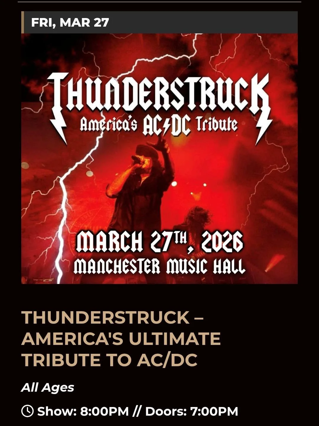 Ride to Manchester Music Hall for AC/DC tribute band Thunderstruck