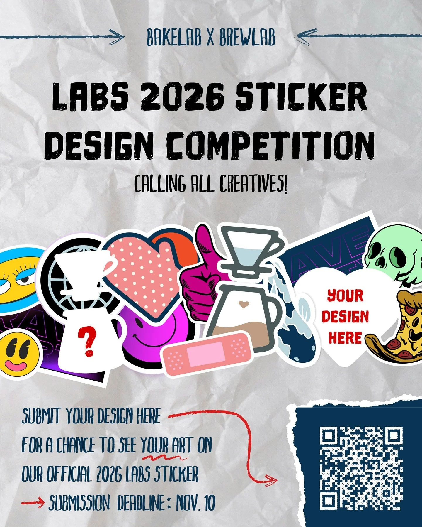🎨 LABS 2026 STICKER DESIGN COMPETITION 🎟️
We’re on the hunt for the next official Bakelab × Brewlab sticker — designed by the community, for the community.
Submit your design between Oct 20–Nov 10 to have your art featured