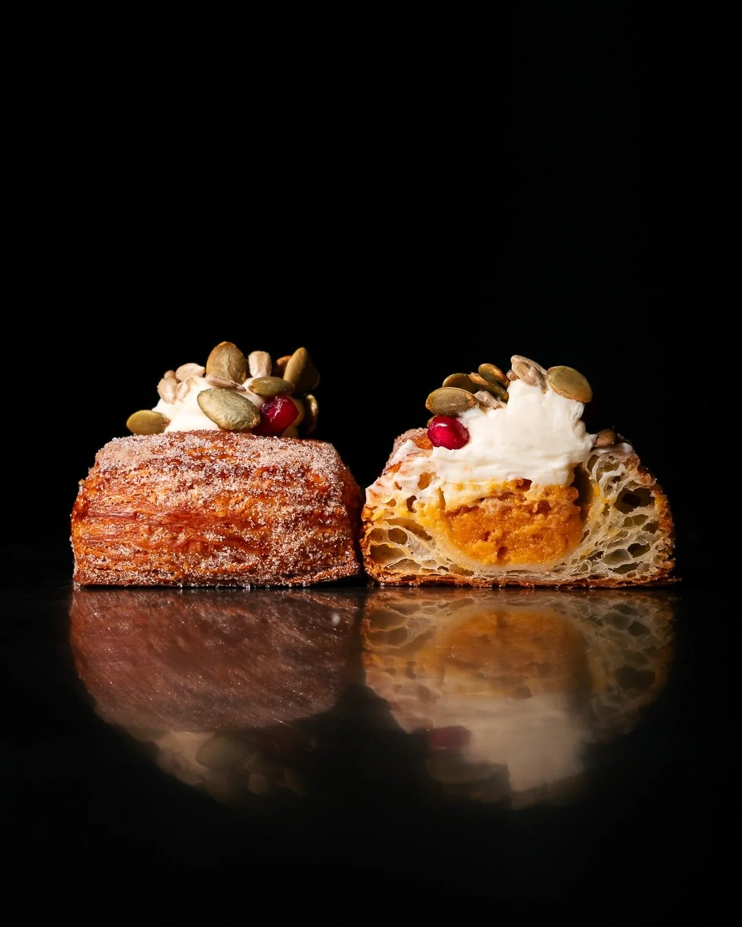 November Special &mdash; the Pumpkin Minibite.

Pumpkin-spice sugar, pumpkin almond cream, cream cheese, roasted pumpkin, sunflower seeds, pomegranate, and a bright touch of orange zest.

📍 Available at all locations, limited time only.

-

-

-

#b