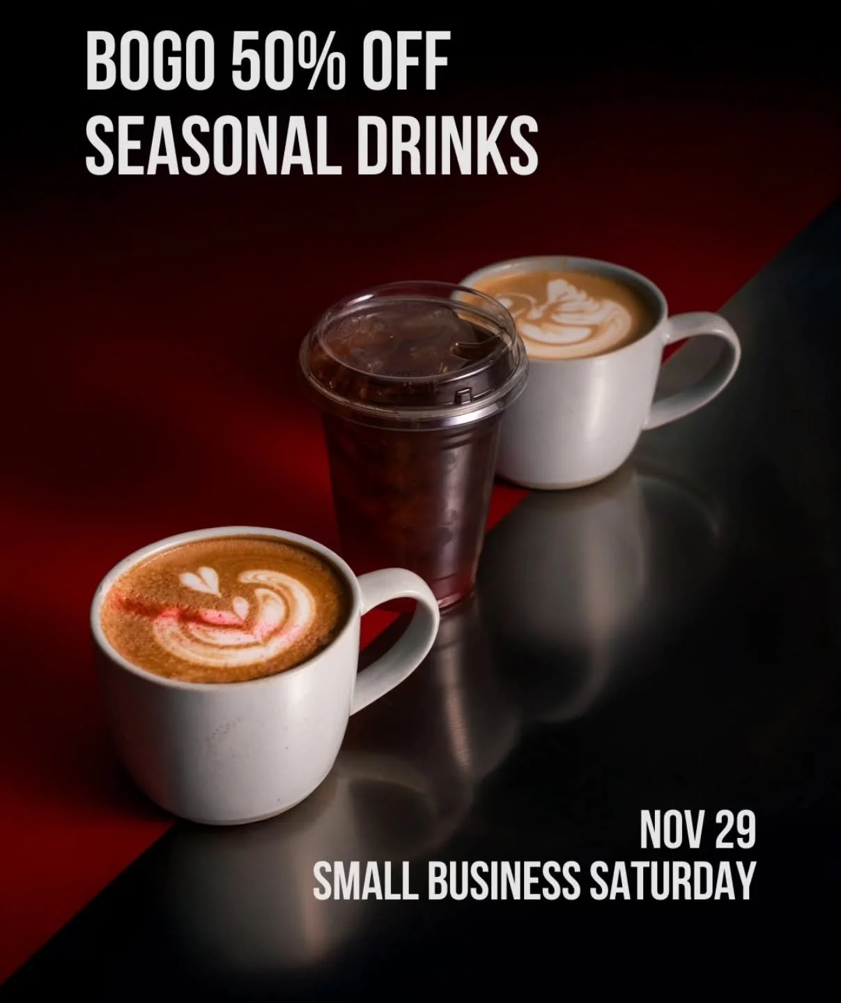 Buy One, Get One 50% Off seasonal drinks tomorrow, 11/29, at all Bakelab and Brewlab locations! 

Choose from the salted french vanilla chai, peppermint mocha, or the spiced orange peach tea. 

We &lt;3 CU small businesses! 

.

.

.
#bakelab #brewla