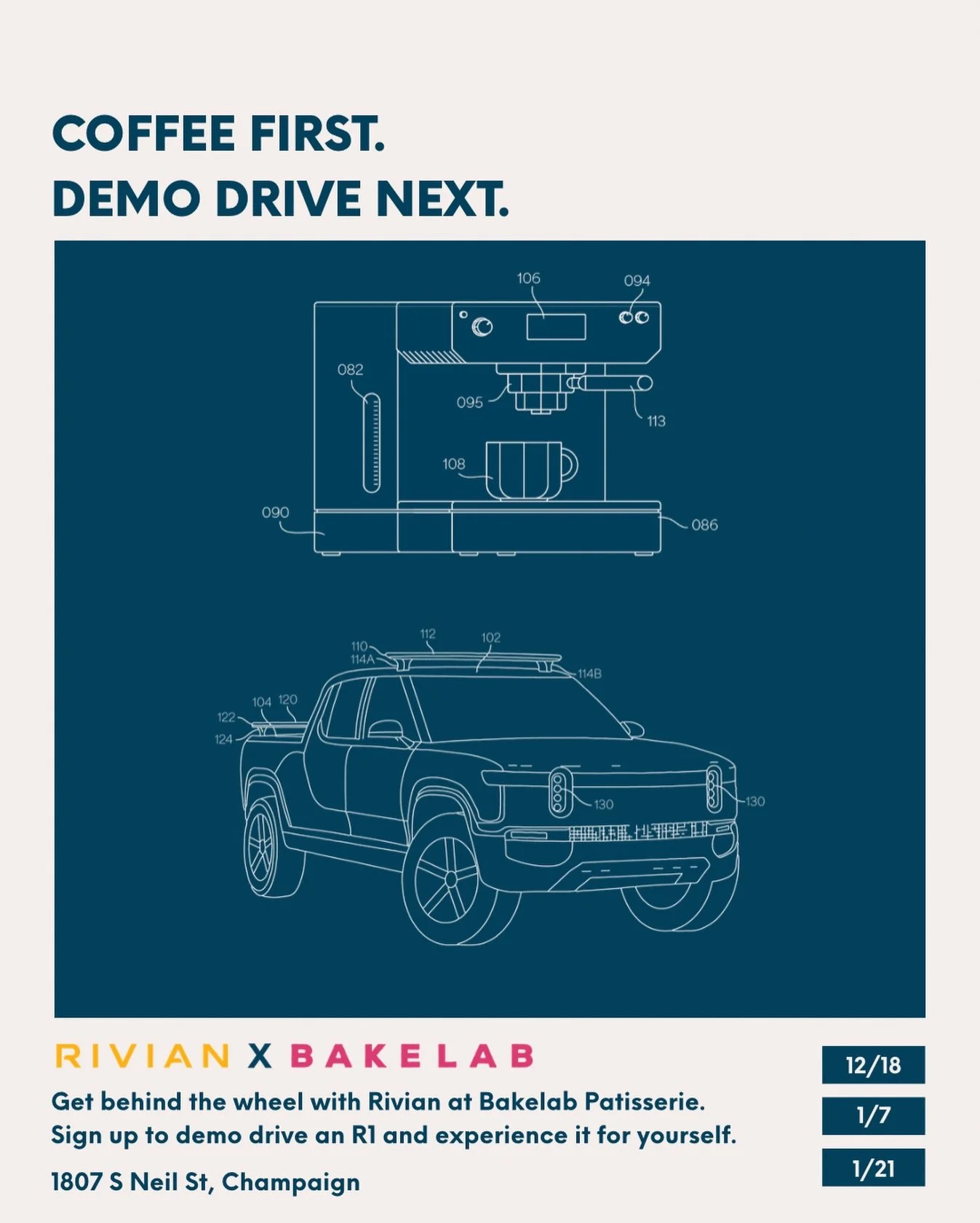 We&rsquo;re teaming up with @rivianofficial to bring their vehicles right to Bakelab Patisserie.

Grab a coffee and reserve a demo drive to explore the Rivian R1 up close. You&rsquo;ll have time to step inside, ask questions, and experience the detai
