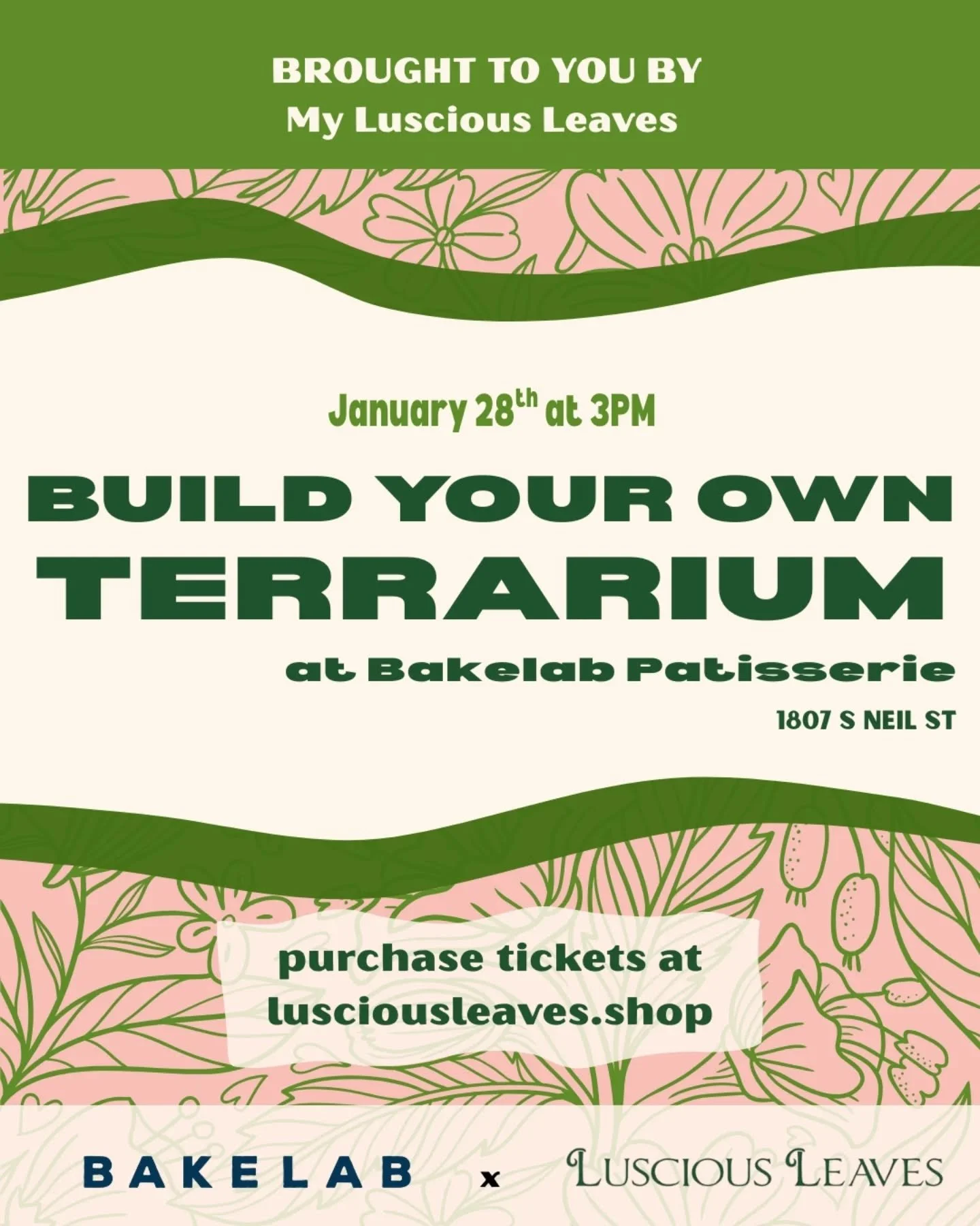 a super fun event with @my_luscious_leaves is coming soon! 

📅 Wednesday Jan 28
⏰ 3:00pm 
📍BakeLab Patisserie at Lodgic
💰 $35/person 
🎟️ lusciousleaves.shop 

You can bring your own closed vessel to build your terrarium or purchase one at the eve