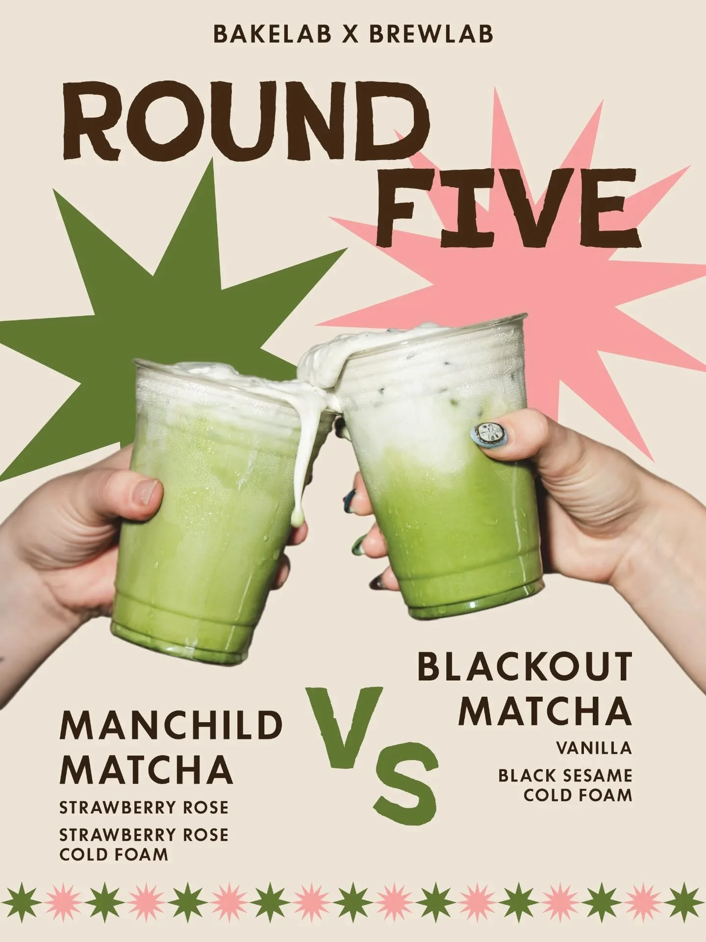 FINAL ROUND

Manchild Matcha
sweet strawberry rose with a strawberry rose cold foam 

VS 

Blackout Matcha 
classic vanilla matcha with a house made black sesame cold foam 

.

.

.
#matchamadness #matcha #barista #cafe #latte