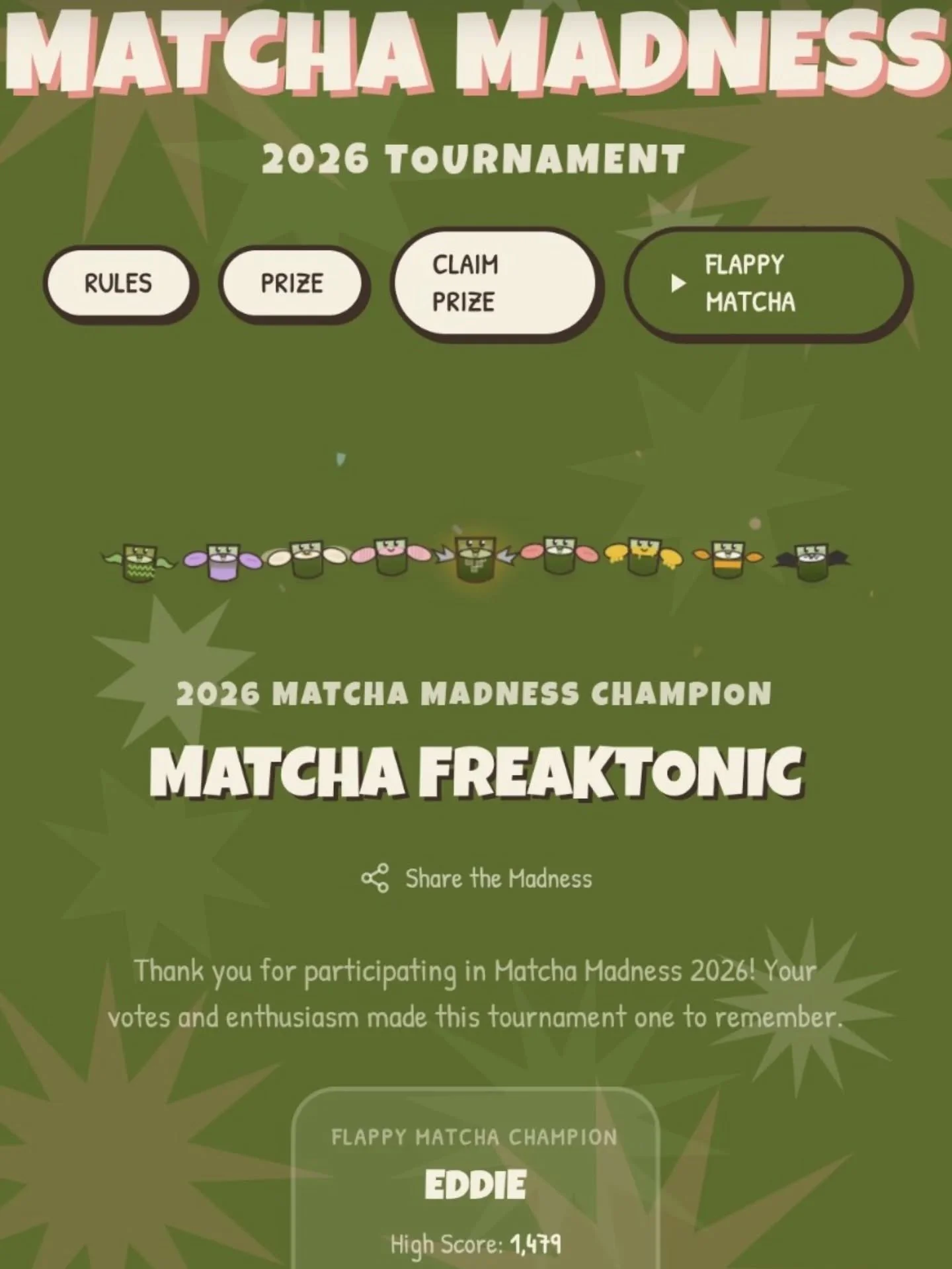 OUR WINNER 🏆 

there were some STRONG opinions about the Matcha Freak Tonic. some of you hated it, but a lot of you loved it. it's earned a rightful place on the menu. 

(but you just might see a whole new section added when you stop in... new match