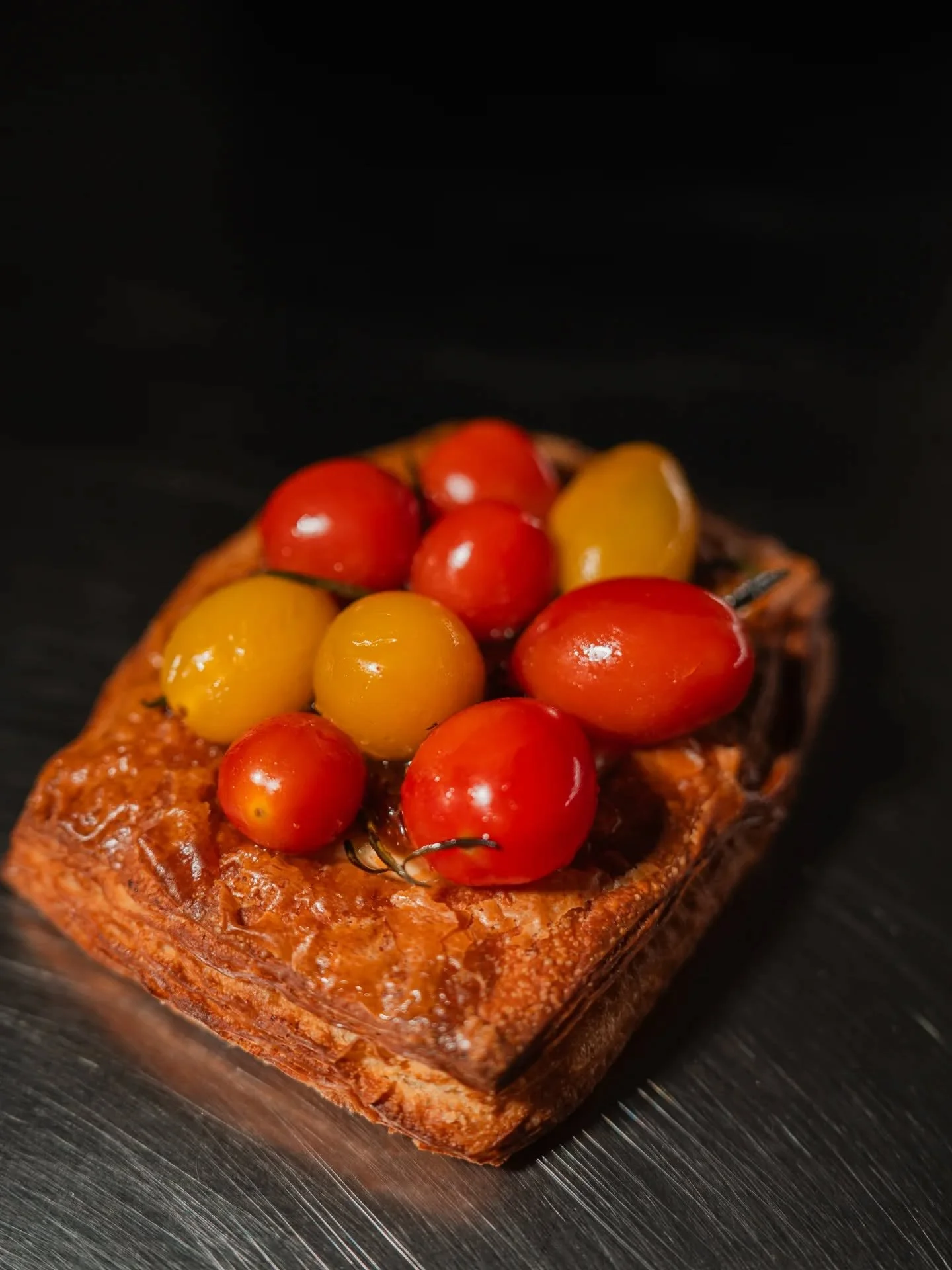 CHERRY TOMATO &amp; FIG DANISH 

she's bigger and better &mdash; cherry tomatoes, dill cream cheese, fig jam, rosemary. 

.

.

.
#bakery #croissant #cafe #coffee #chambana