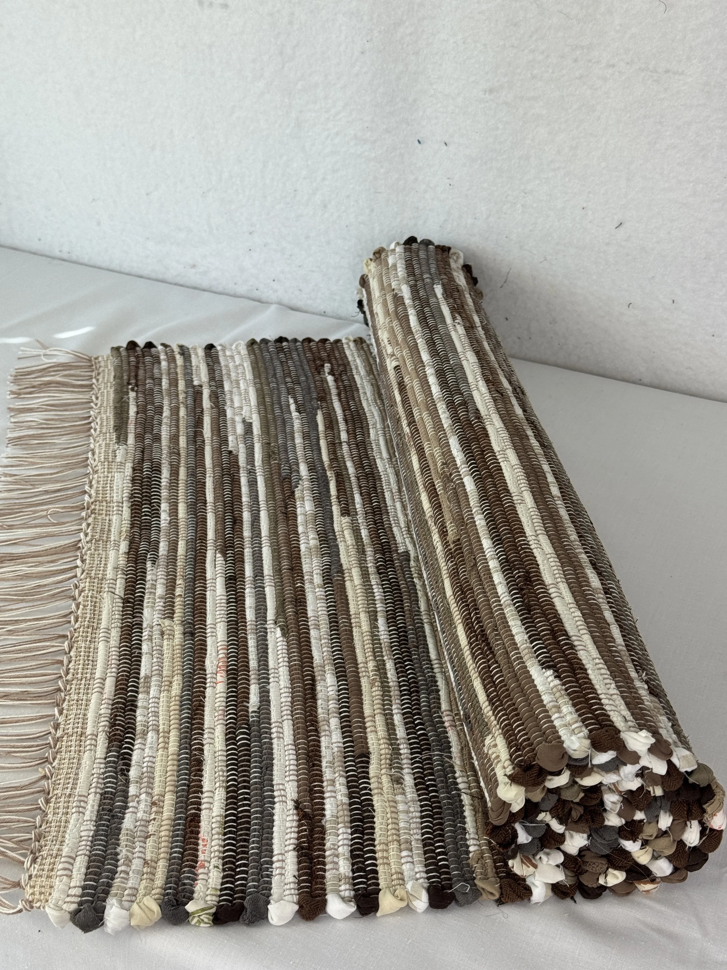 Brown/Cream Handwoven Rag Rug Runner 25 x 62