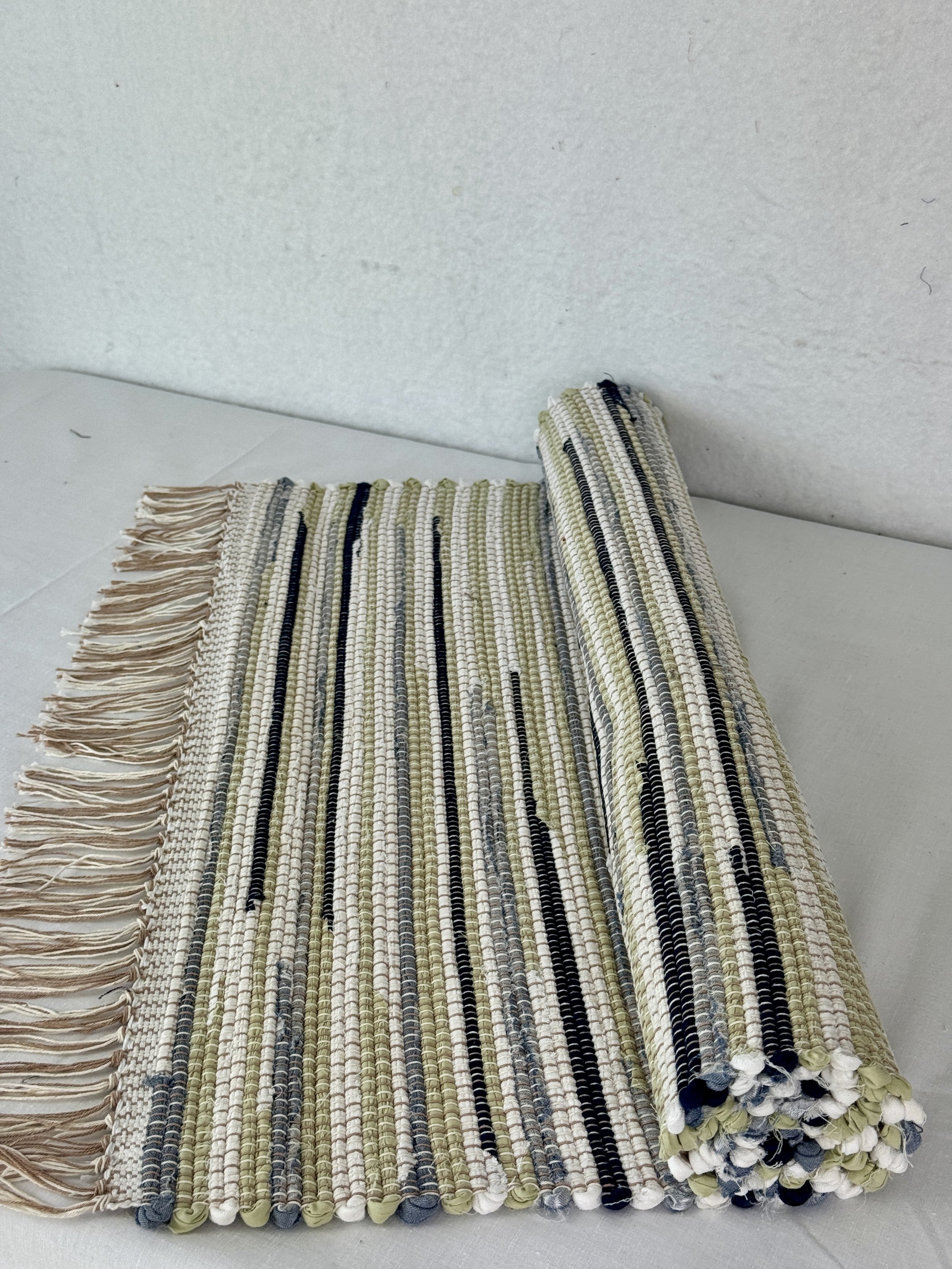 Handwoven rag rug made from upcycled cotton blends 25 x 48