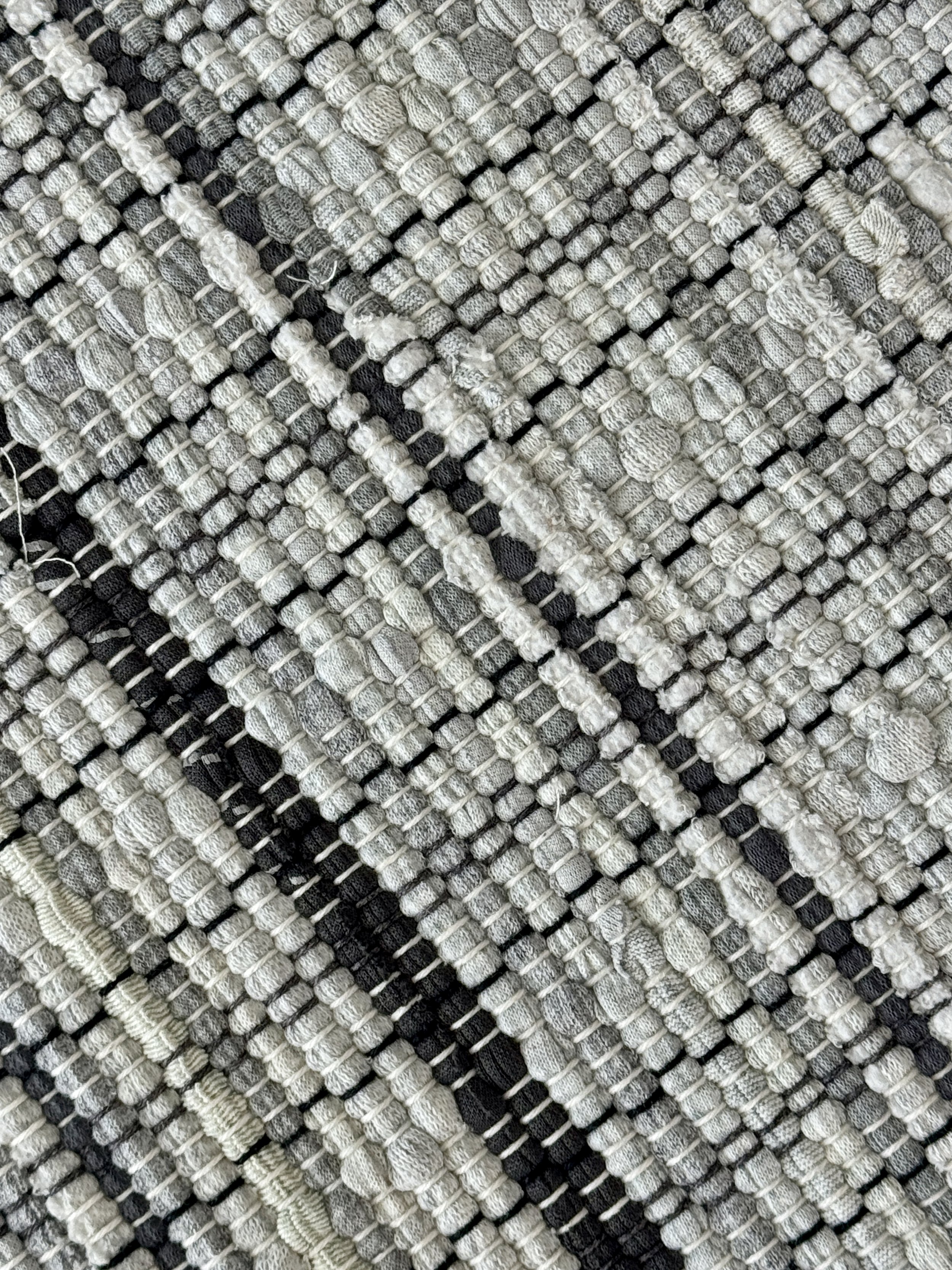 Close up handmade rag rug featuring texture and weave pattern