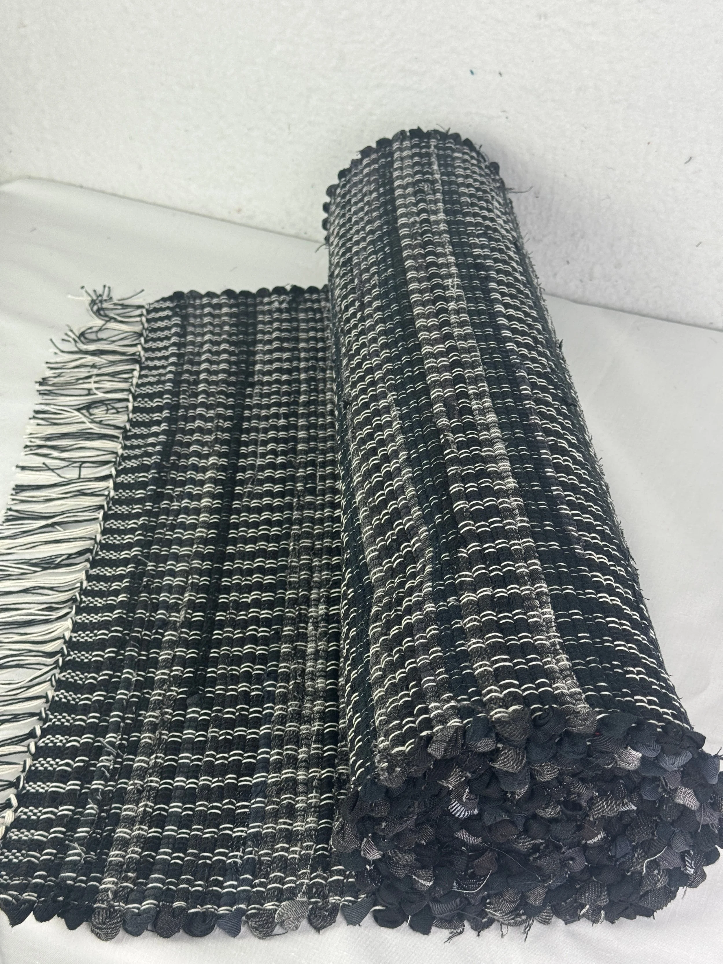 Black Handwoven Rag Rug Runner 25 x 117