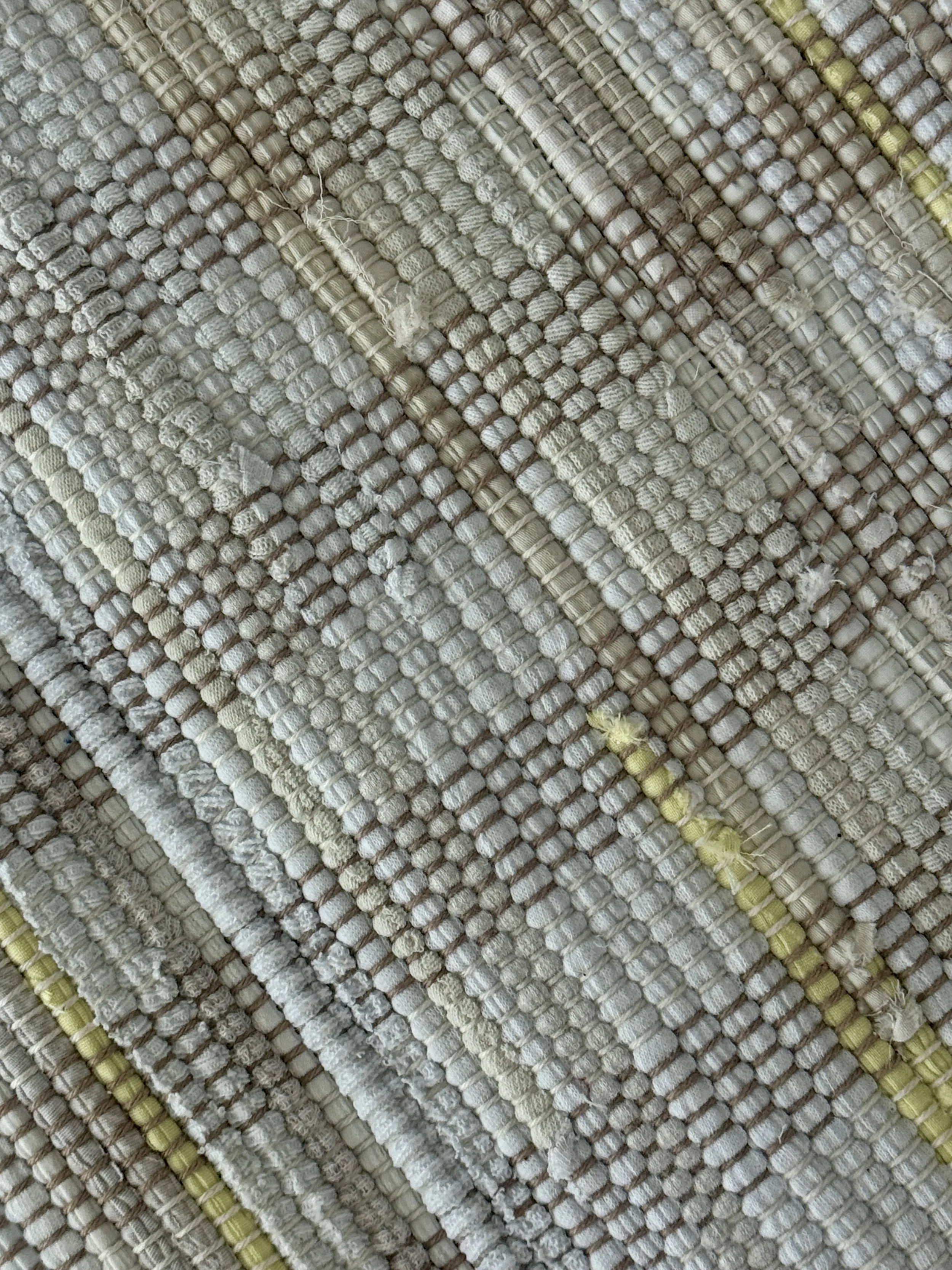 Close up handmade rag rug featuring texture and weave pattern