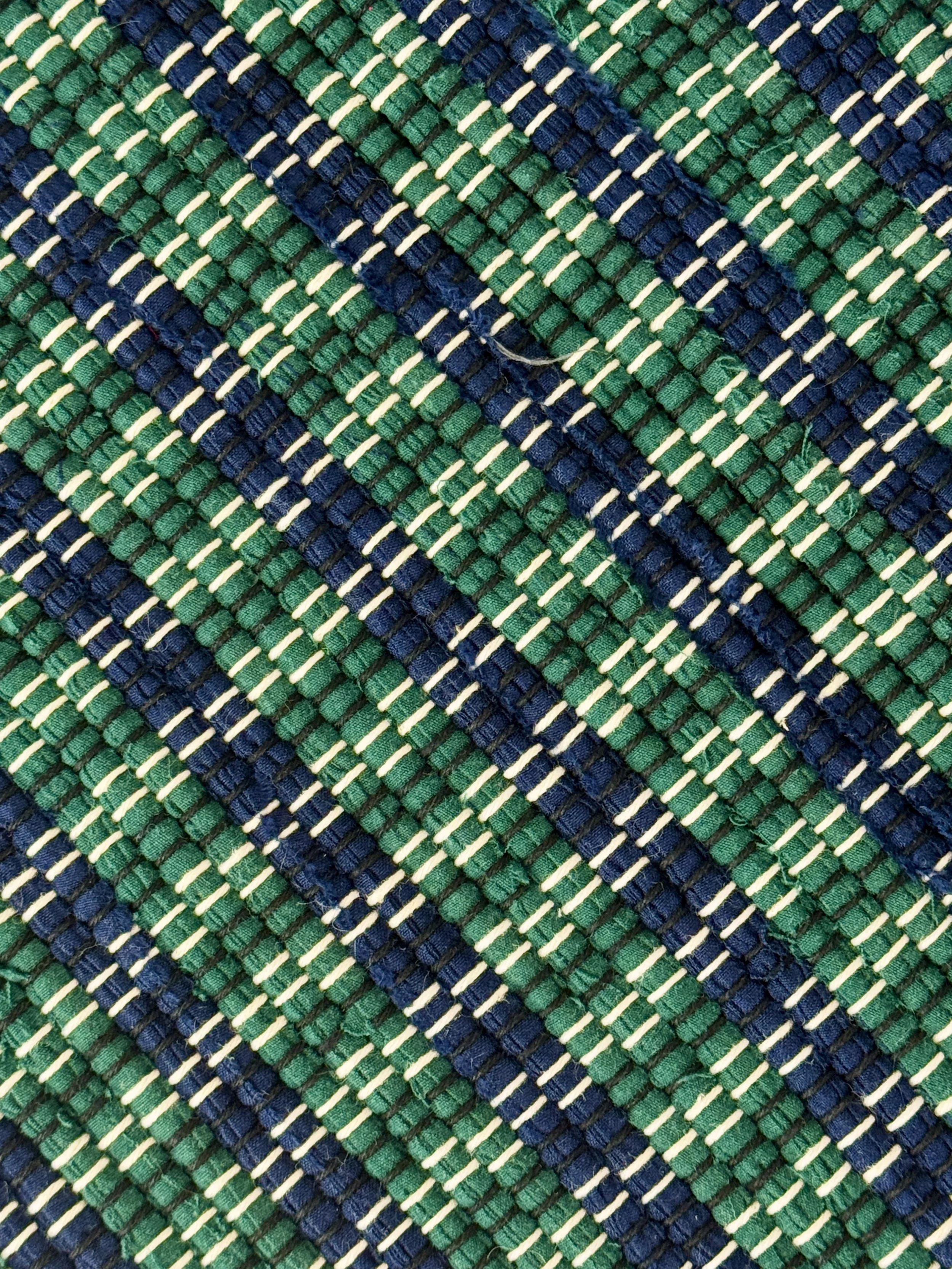 Close-up handwoven rug showing texture and pattern