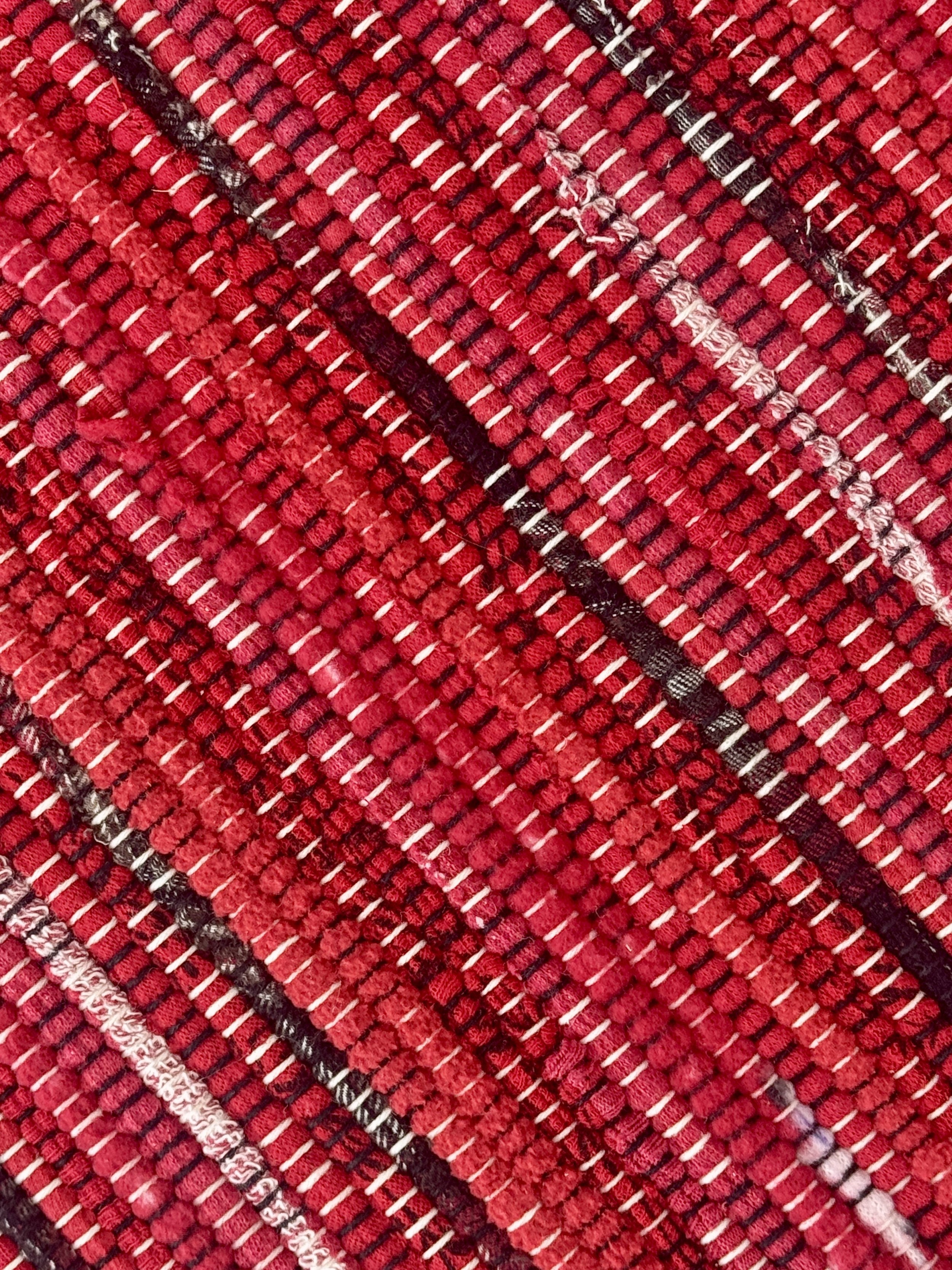 Close up handmade rag rug featuring texture and weave pattern