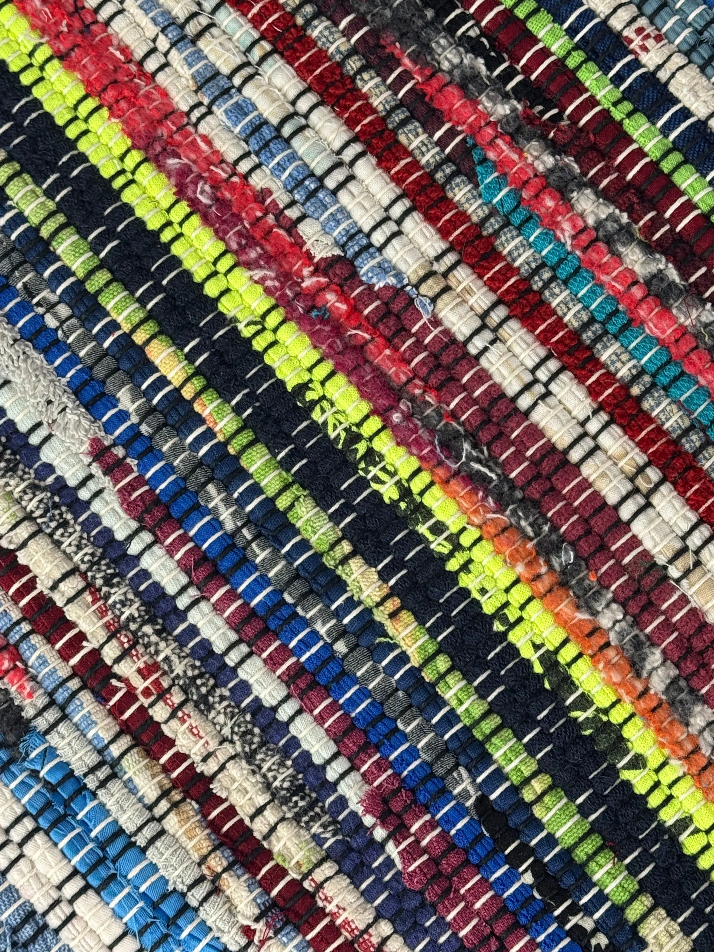 Close-up handwoven rug showing texture and pattern