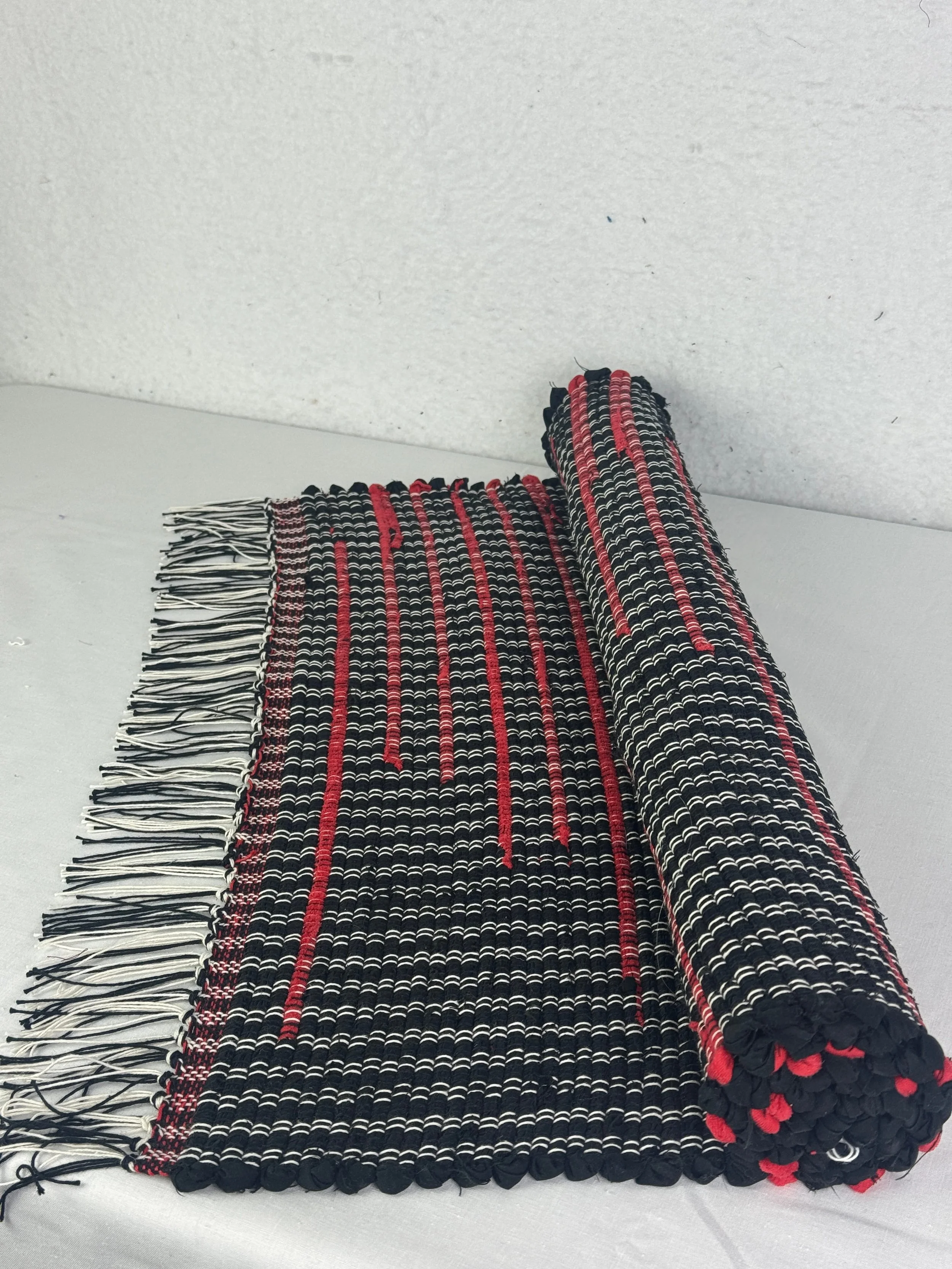 Red/Black Handwoven Rag Rug Runner 25 x 40