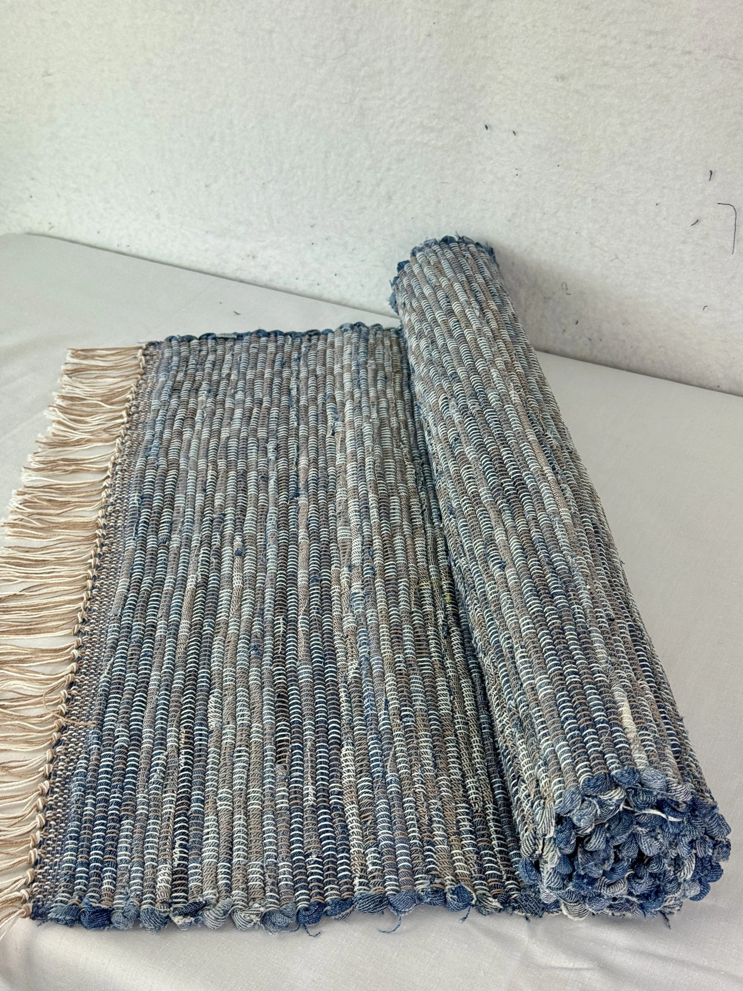 Denim Handwoven Rag Rug Runner 25 x 47