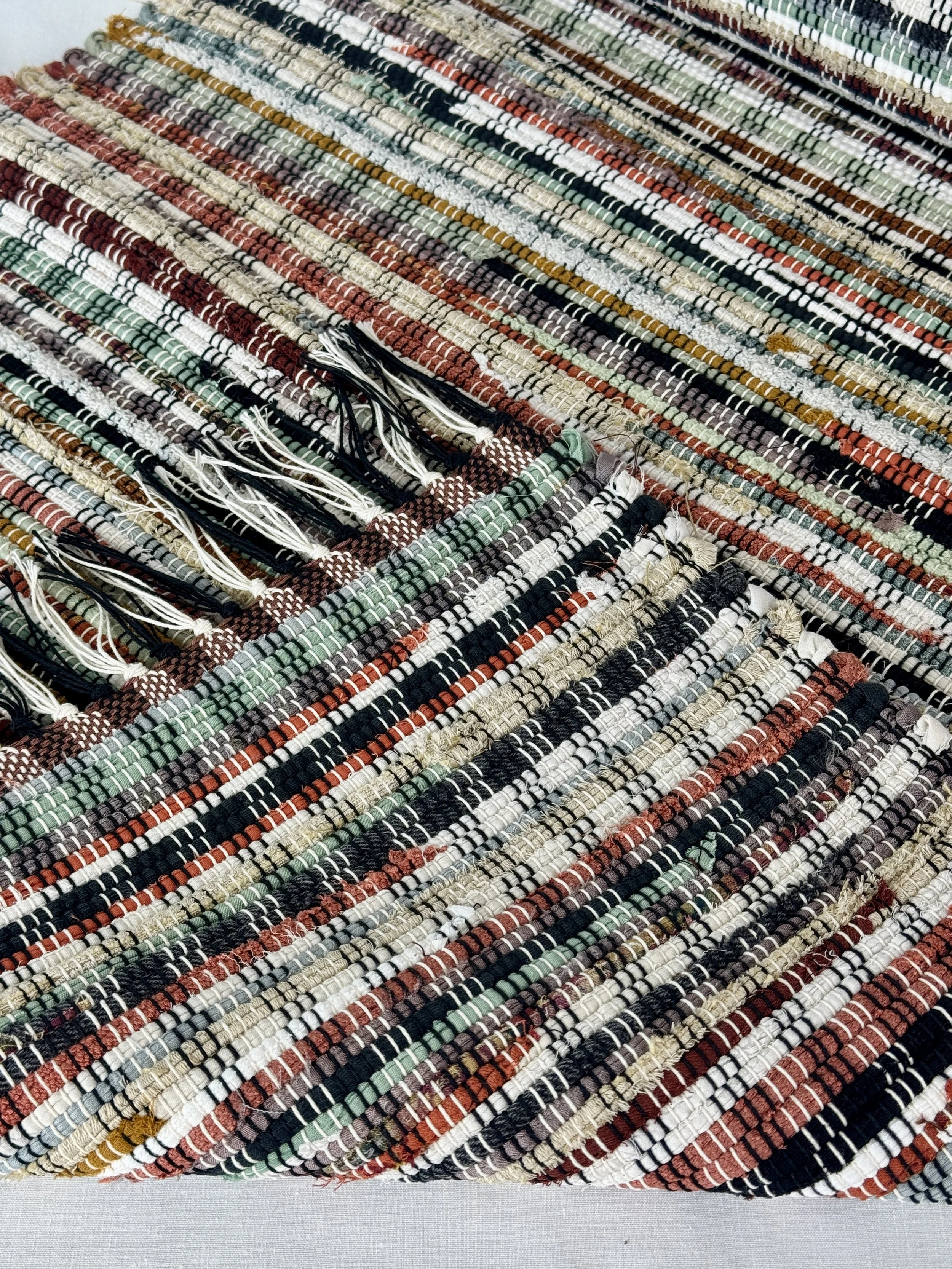 Close-up handwoven rug showing texture and pattern