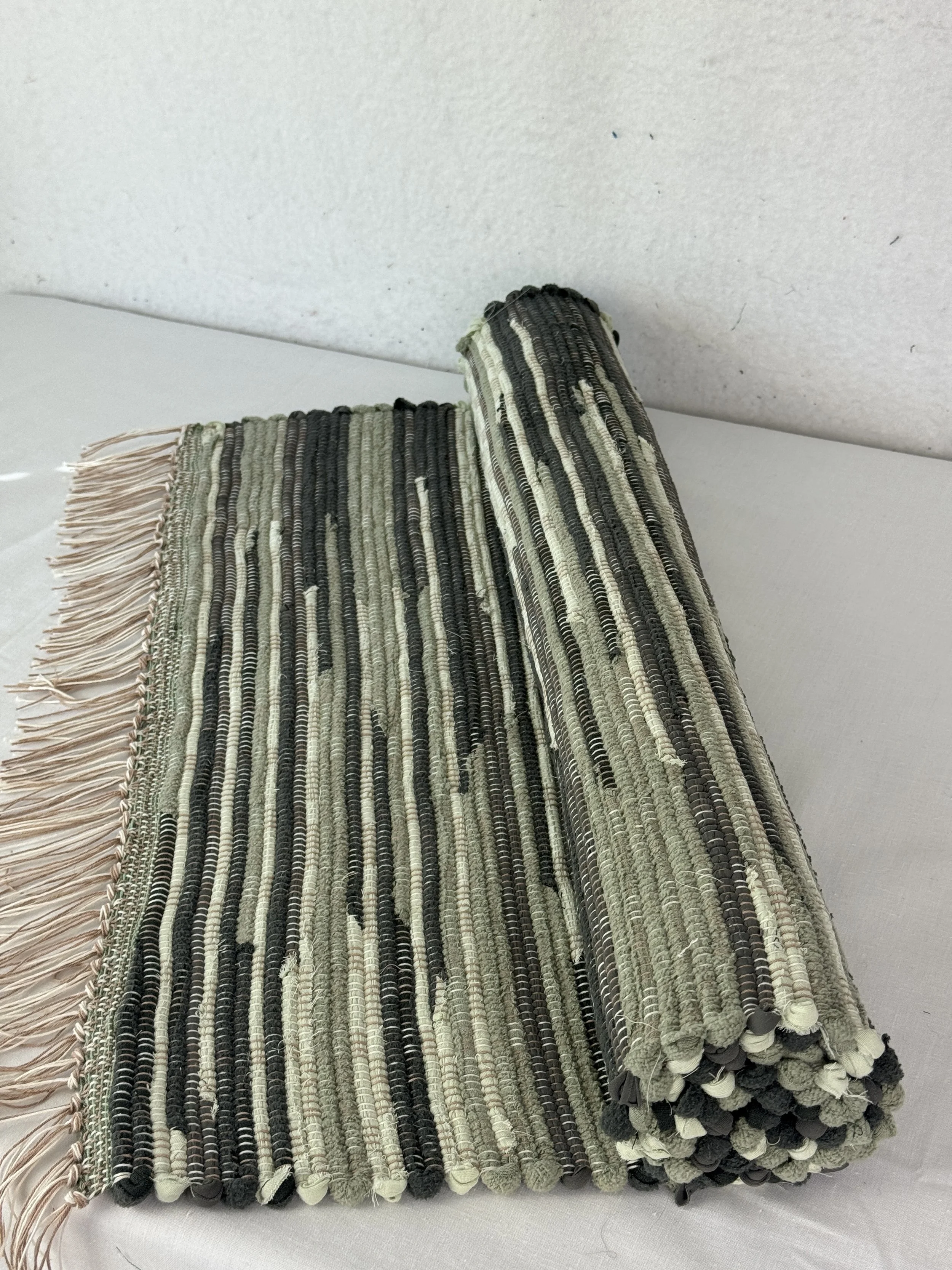Dark Greens Handwoven Rag Rug Runner 25 x 46
