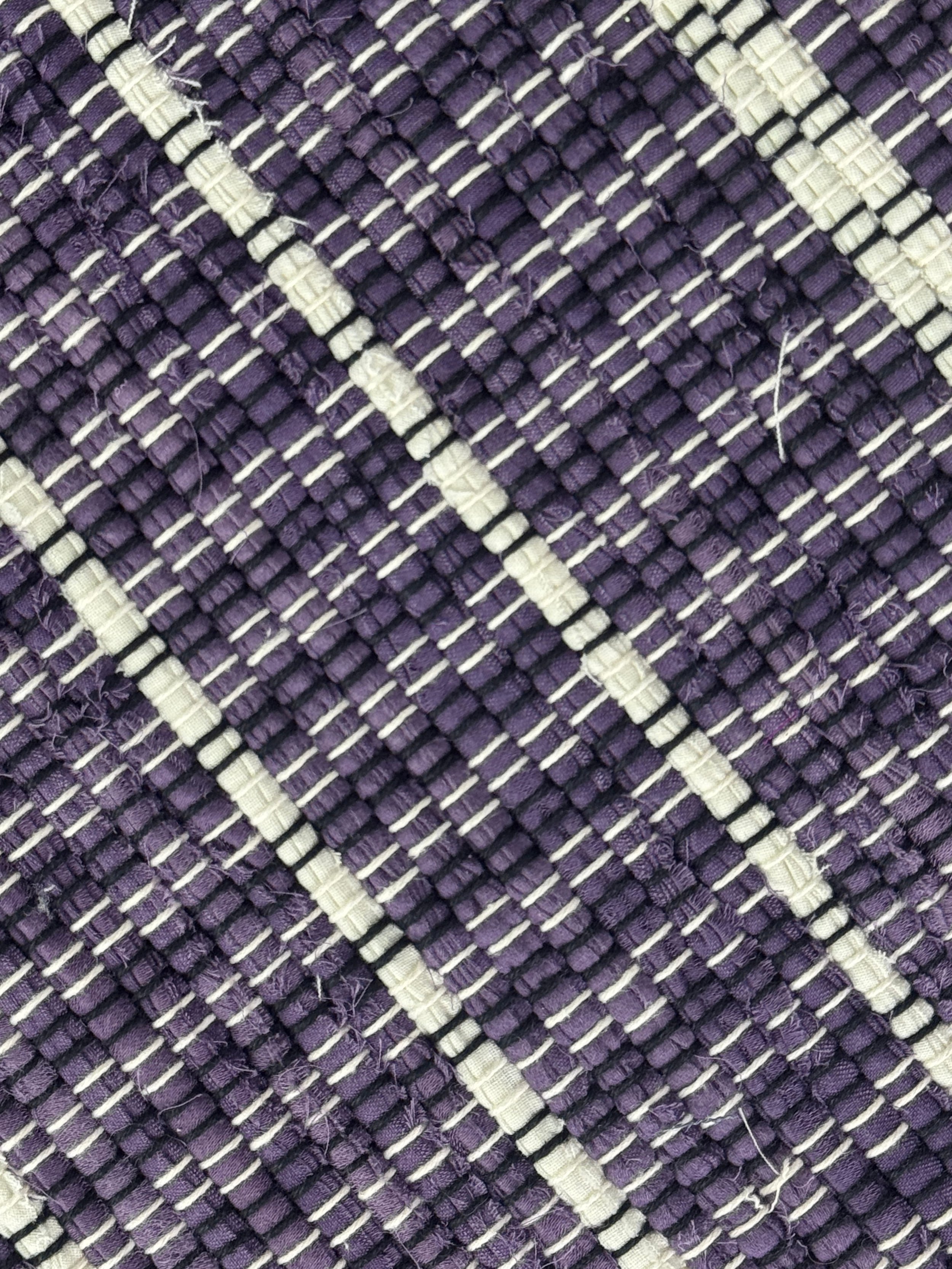 Handwoven rag rug up close to show texture and pattern