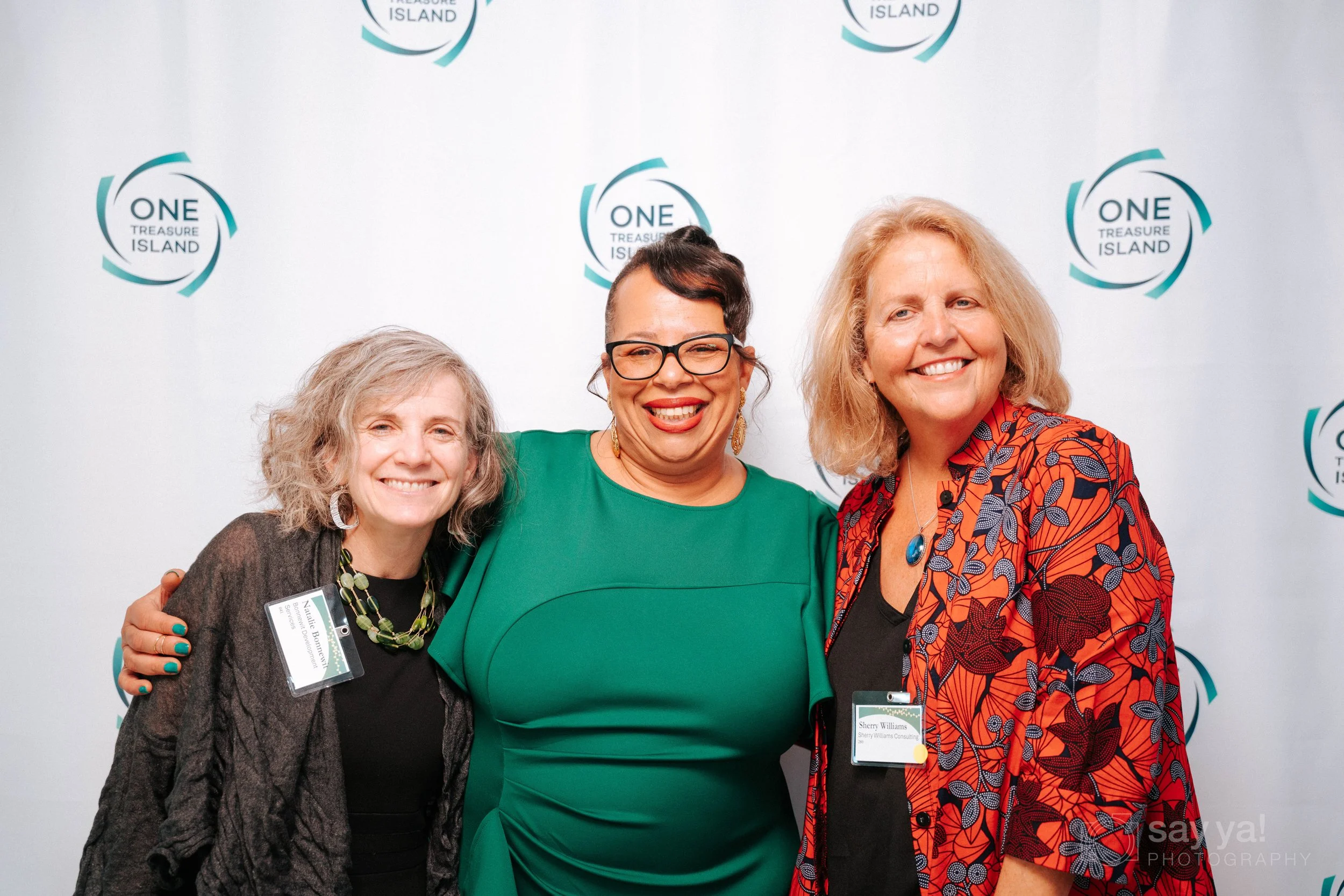 Natalie Bonnewitt, Nella Goncalves, and Sherry Williams (One Treasure Island's Executive Director Emerita)