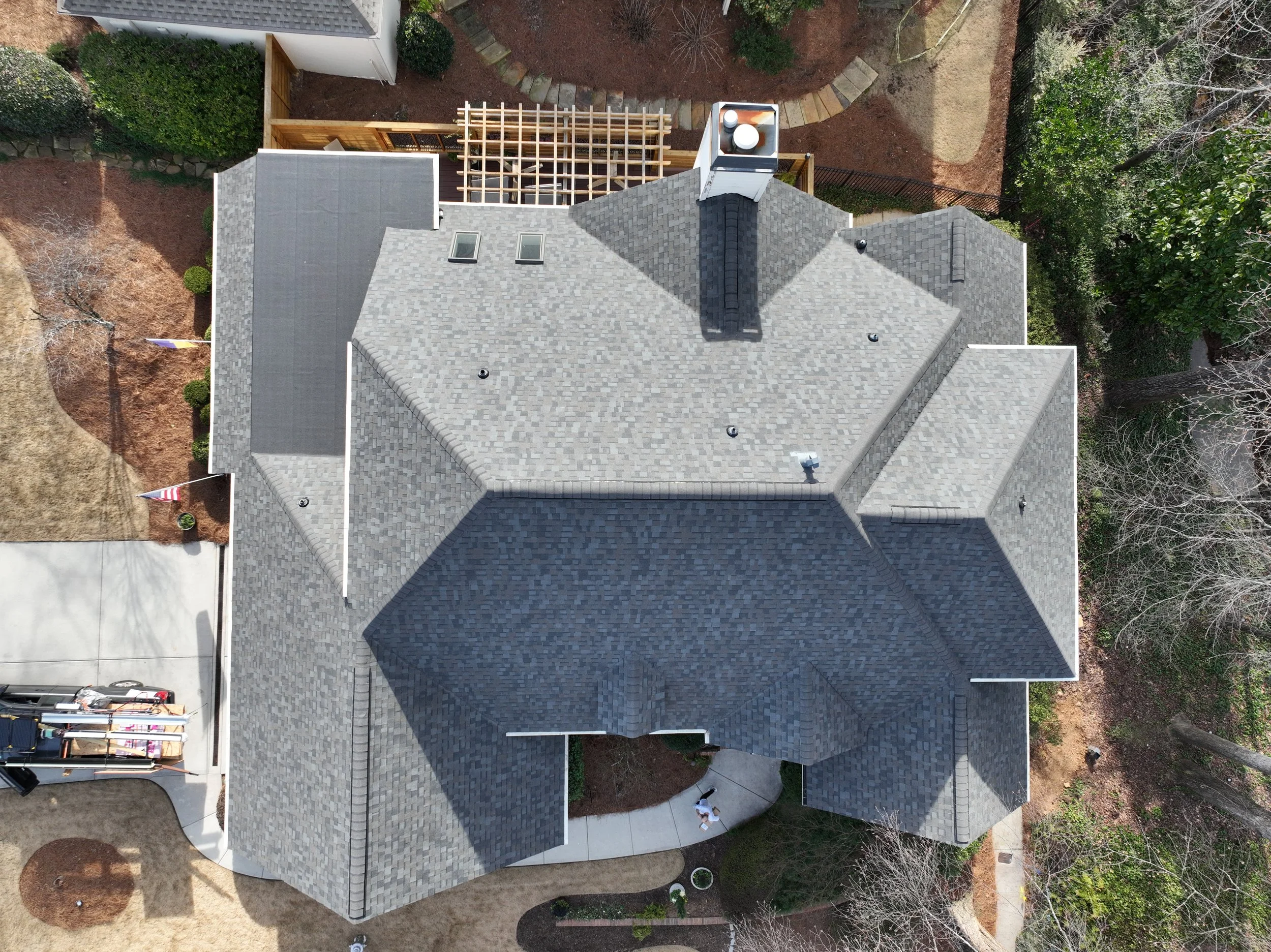 A claim was filed with their homeowners insurance for storm damage. We were able to get the entire roof replaced through insurance. Each of our roof replacements come with a manufacturer back workmanship warranty.