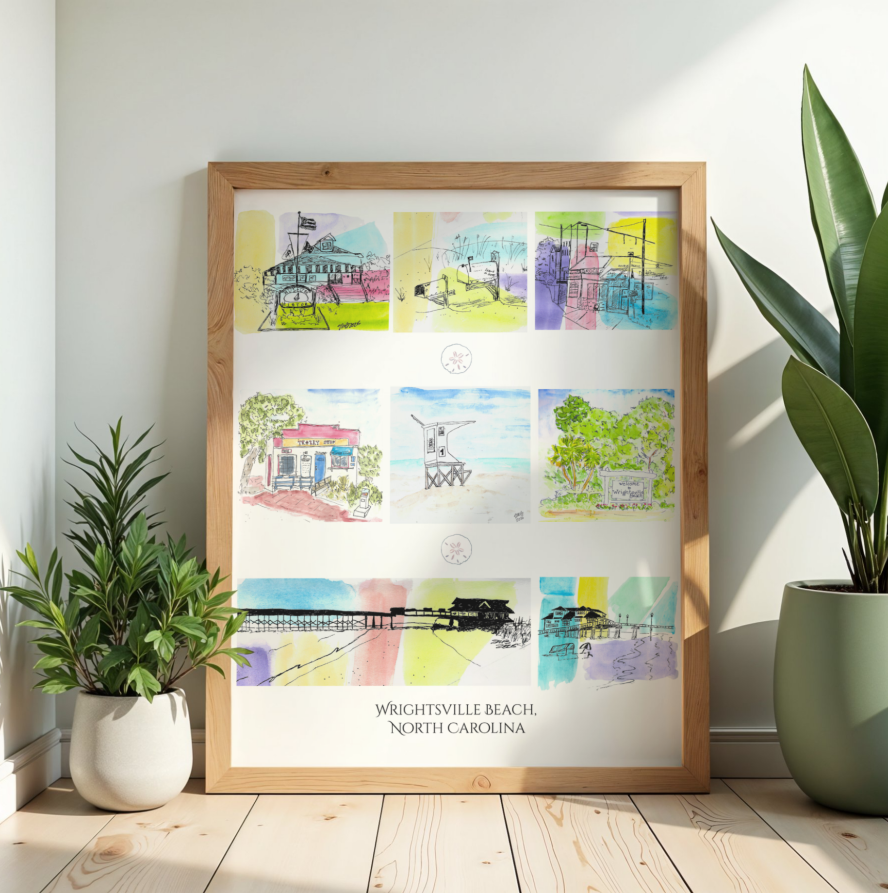 Wrightsville Beach Wall Art Watercolor and ink print