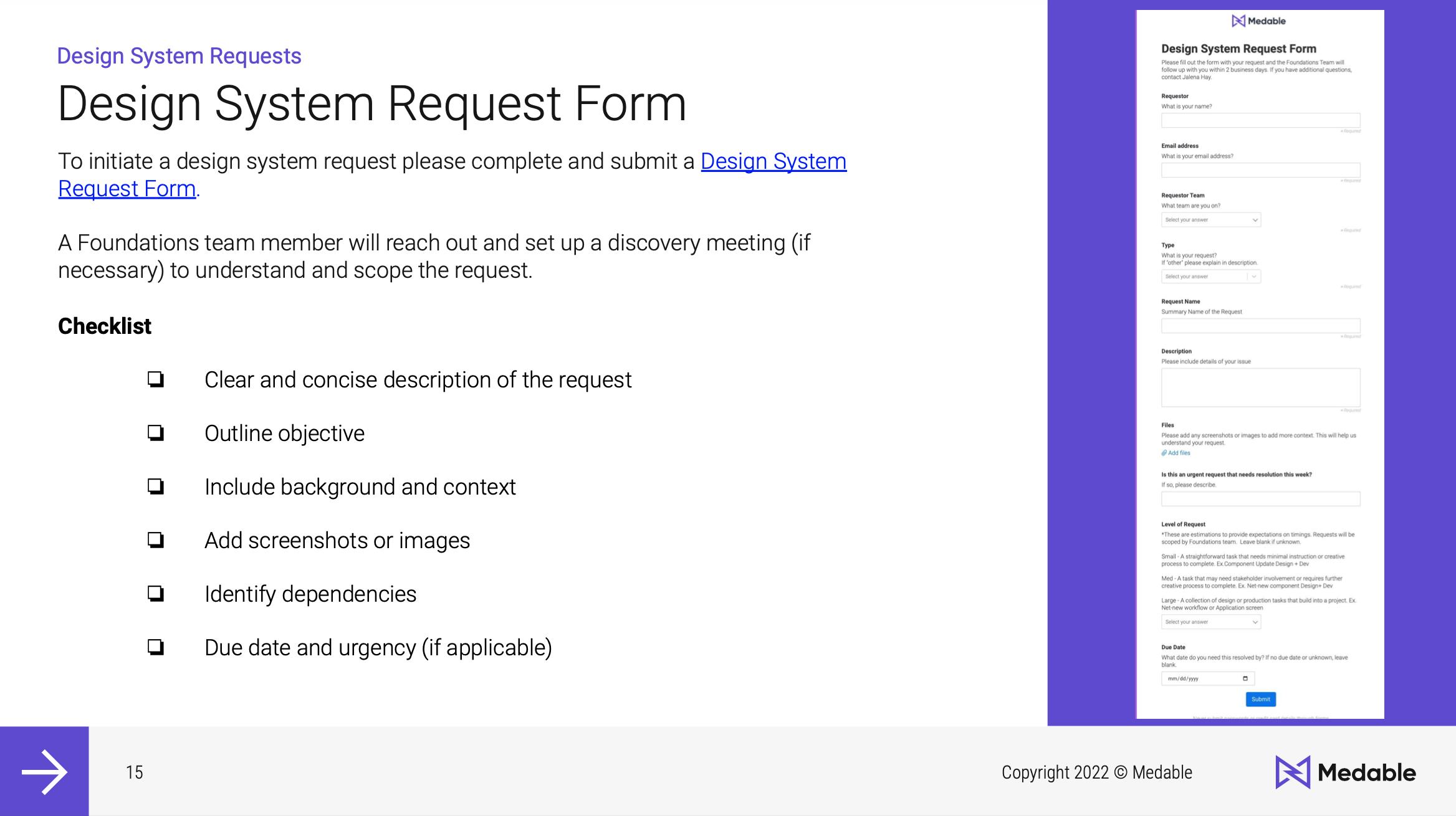 design system request form overview