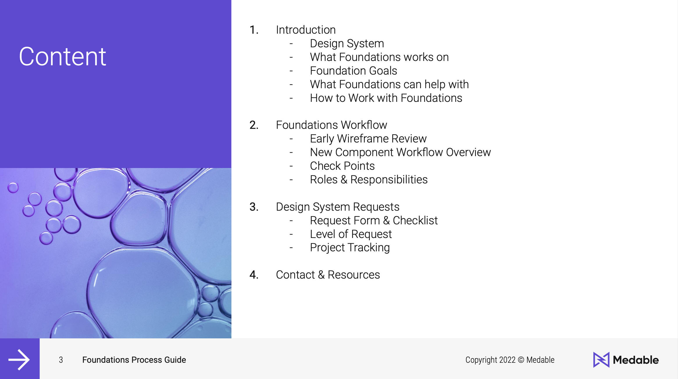 content page of the foundations process guide
