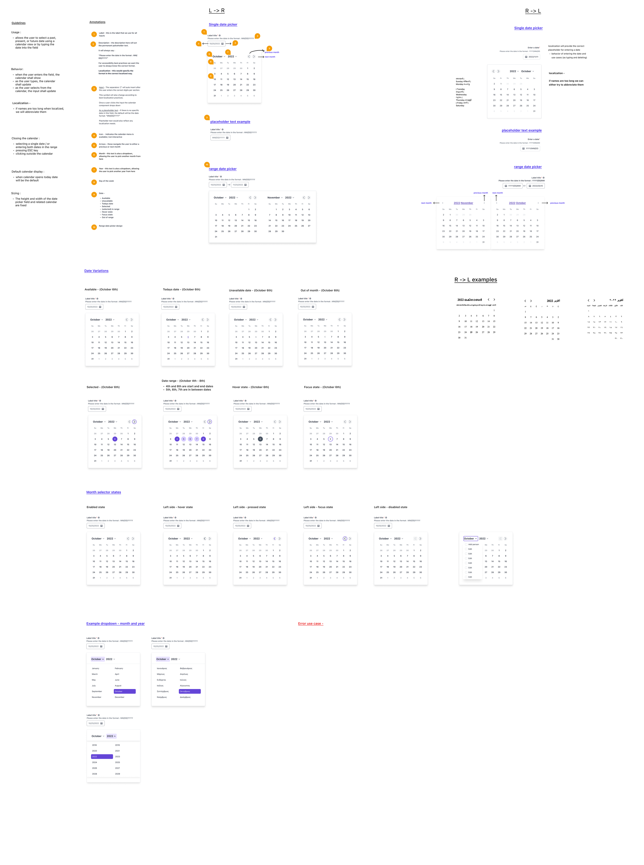 date picker component guidelines and specs