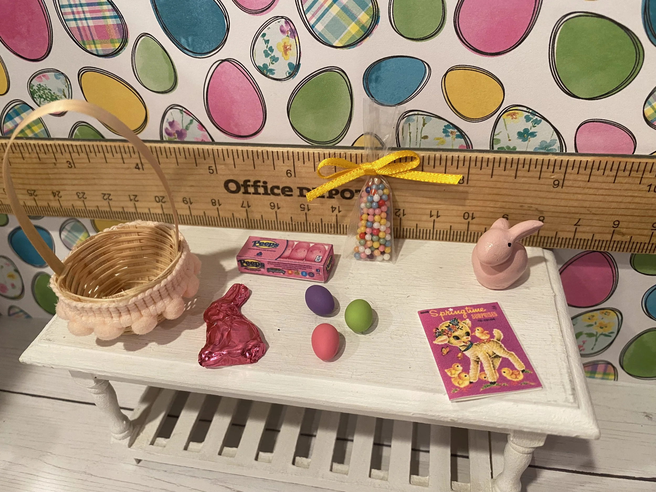 Miniature Easter Basket, Easter Eggs, Chocolate Bunny, Candy, 1:12