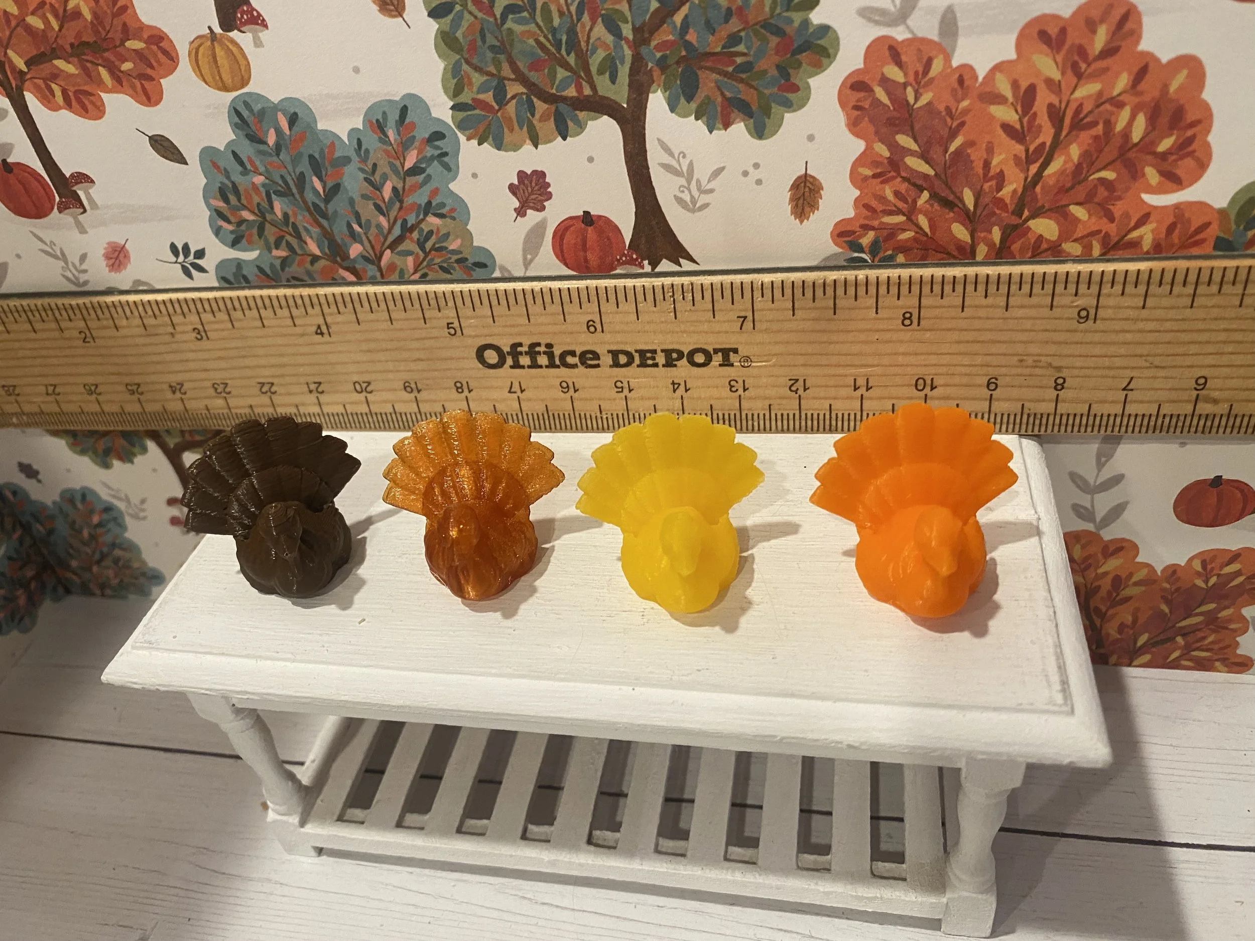 Miniature Thanksgiving Turkey Centerpieces, Brown, Orange, Yellow, Amber, 1:12