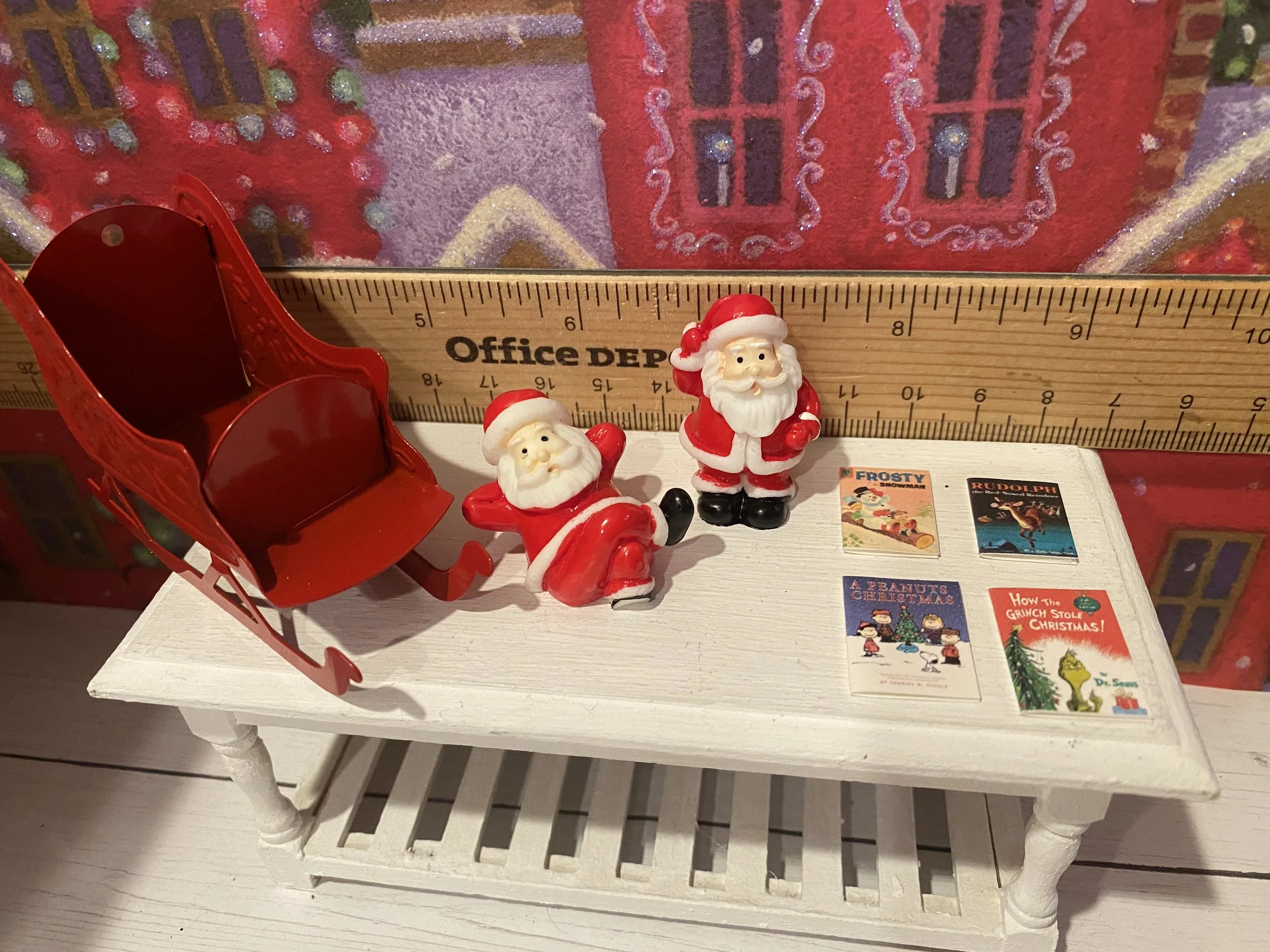 Miniature Red Sled, Santa Figures, Set of 4 Christmas Books, 1:12