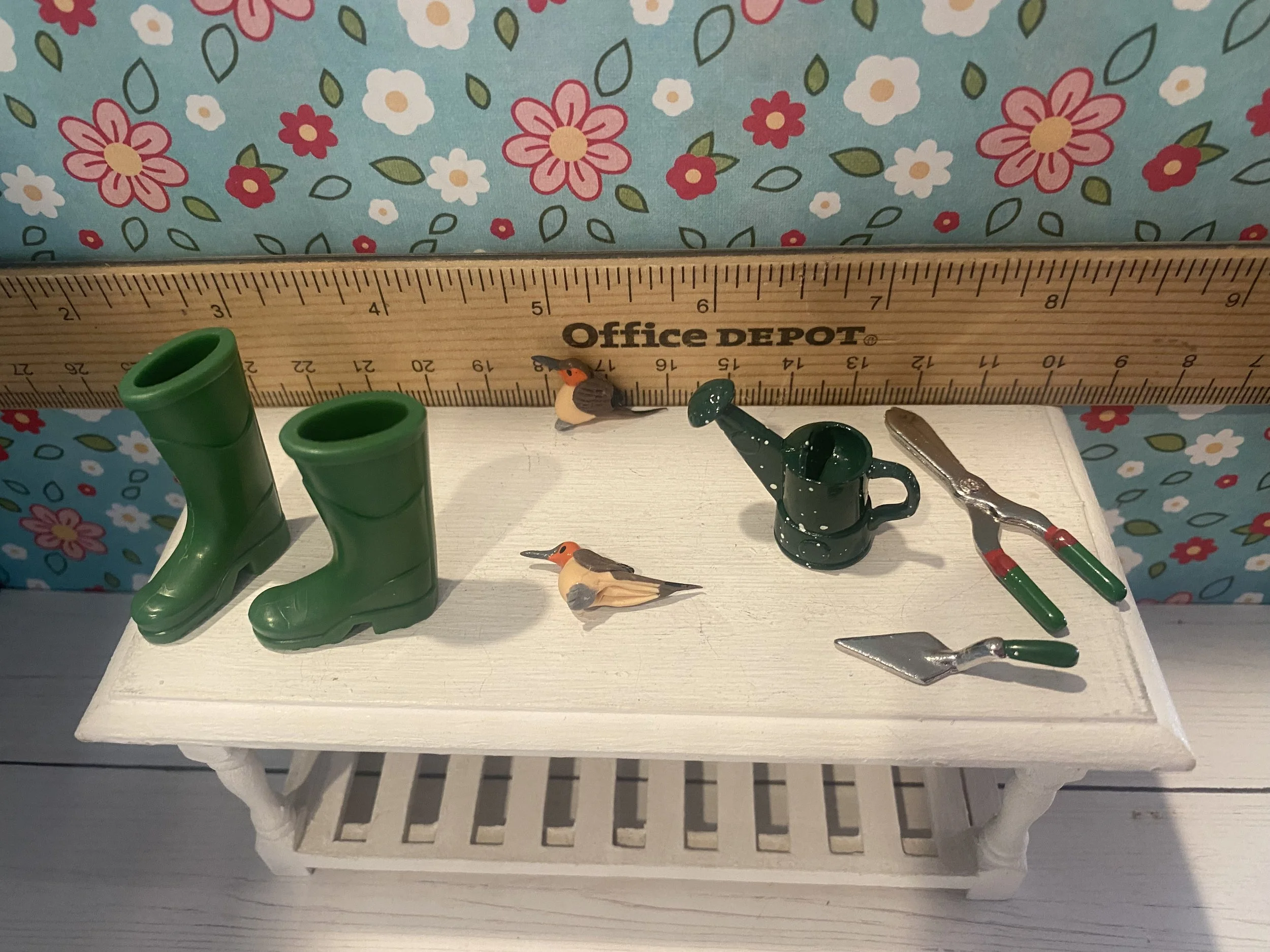 Miniature Garden Boots, Garden Tools, Bird, 1:12