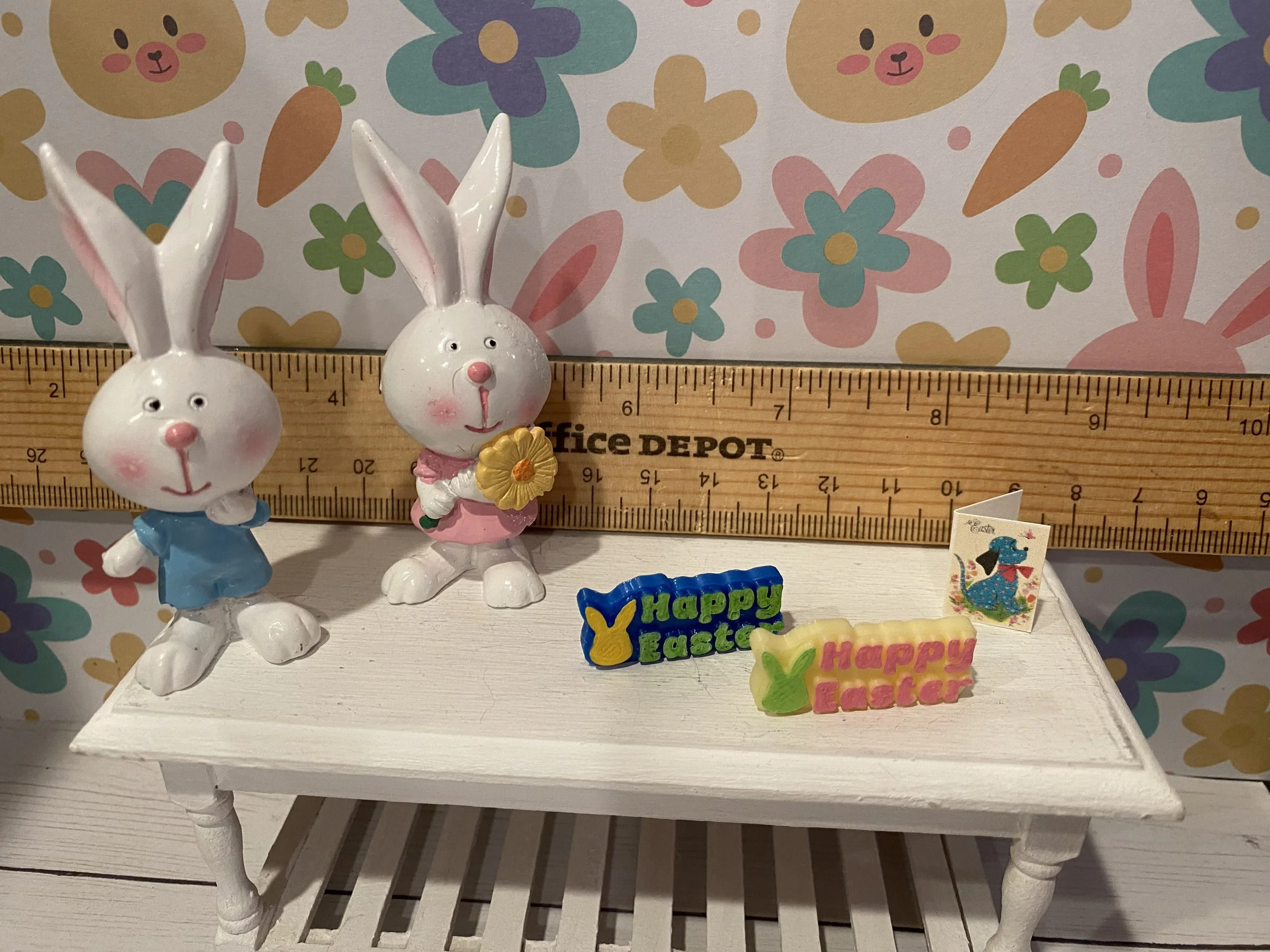 Miniature Blue and Pink Bunny, Happy Easter Word Art, Easter Card, 1:12