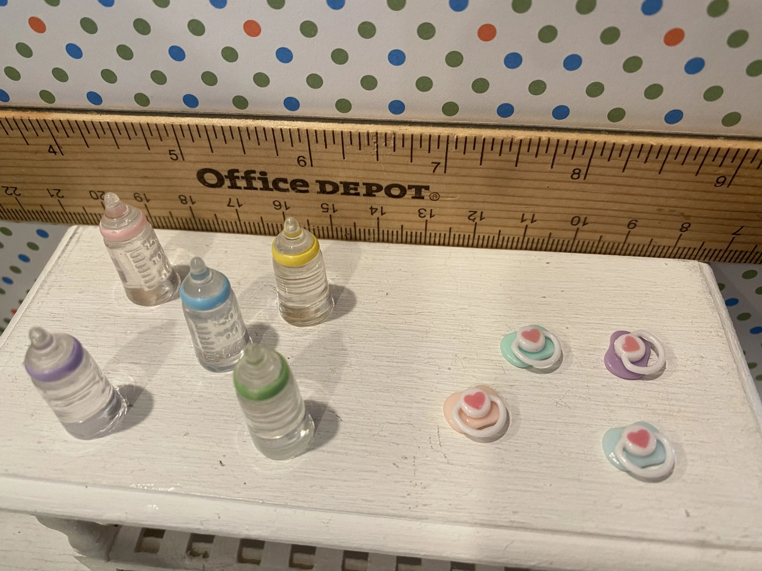 Miniature Baby Bottles, Pacifiers, Assorted Colors, 1:12