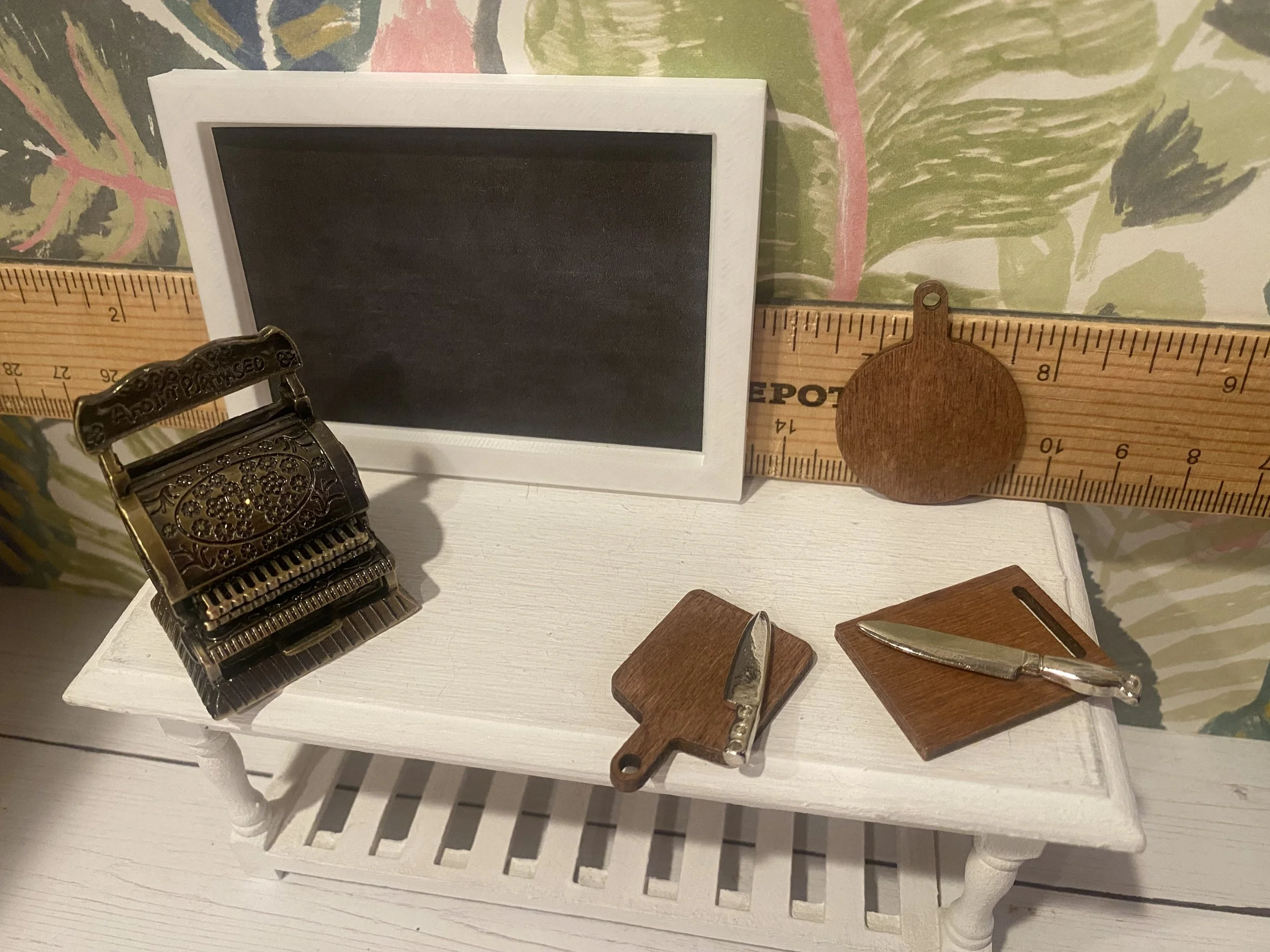 Miniature Chalkboard, Cutting Boards w/Knife, Cash Register, 1:12