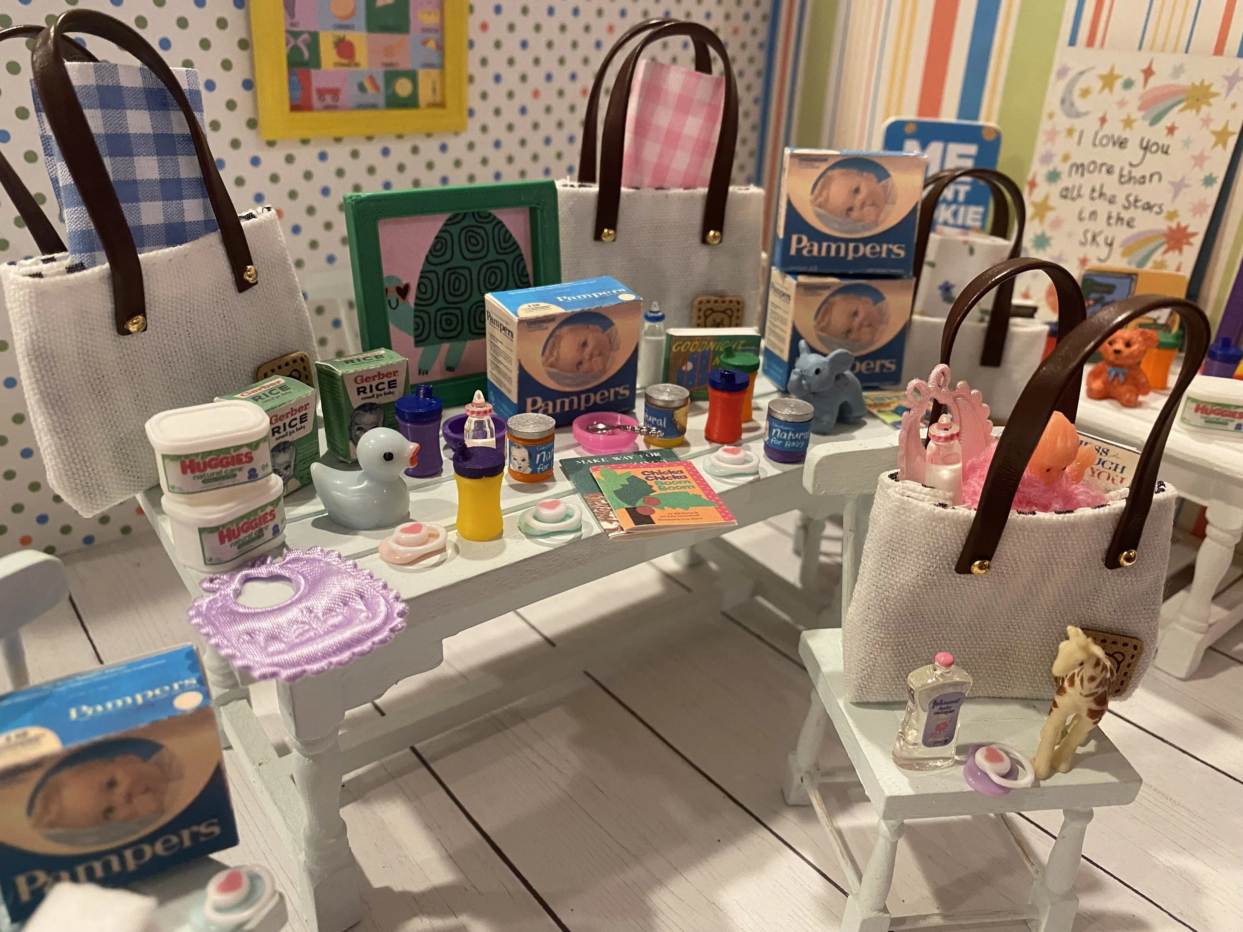 Miniature Fill-A-Diaper Bag, Dollhouse Nursery Accessories, 1:12